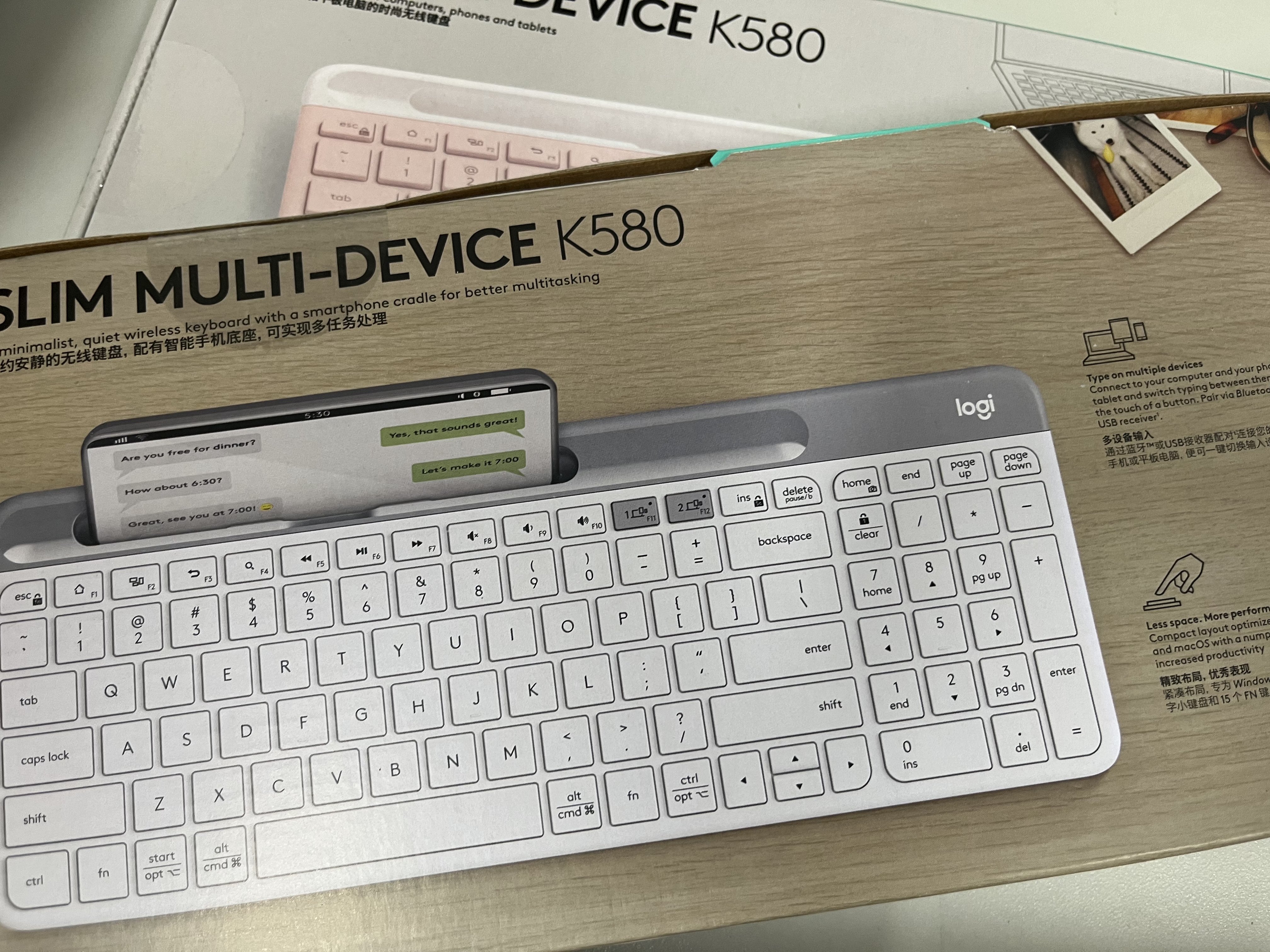 罗技（Logitech）时尚系列 K580 无线蓝牙键盘 办公键盘 便携超薄 笔记本键盘 平板键盘 茱萸粉 101键 实拍图