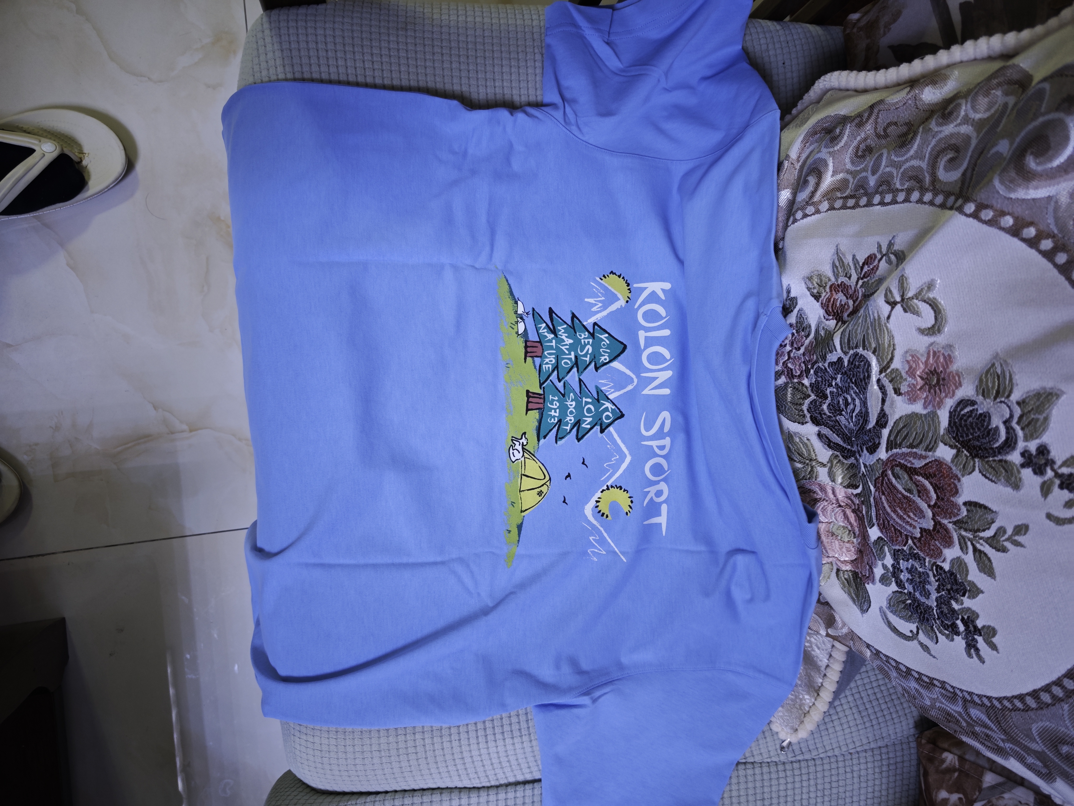 KOLON SPORT/可隆户外吸湿速干T恤 男女同款露营防晒UPF50+印花短袖上衣 LURT6MTT54-SK 天空蓝 （尺码偏大） S 165/88A 实拍图