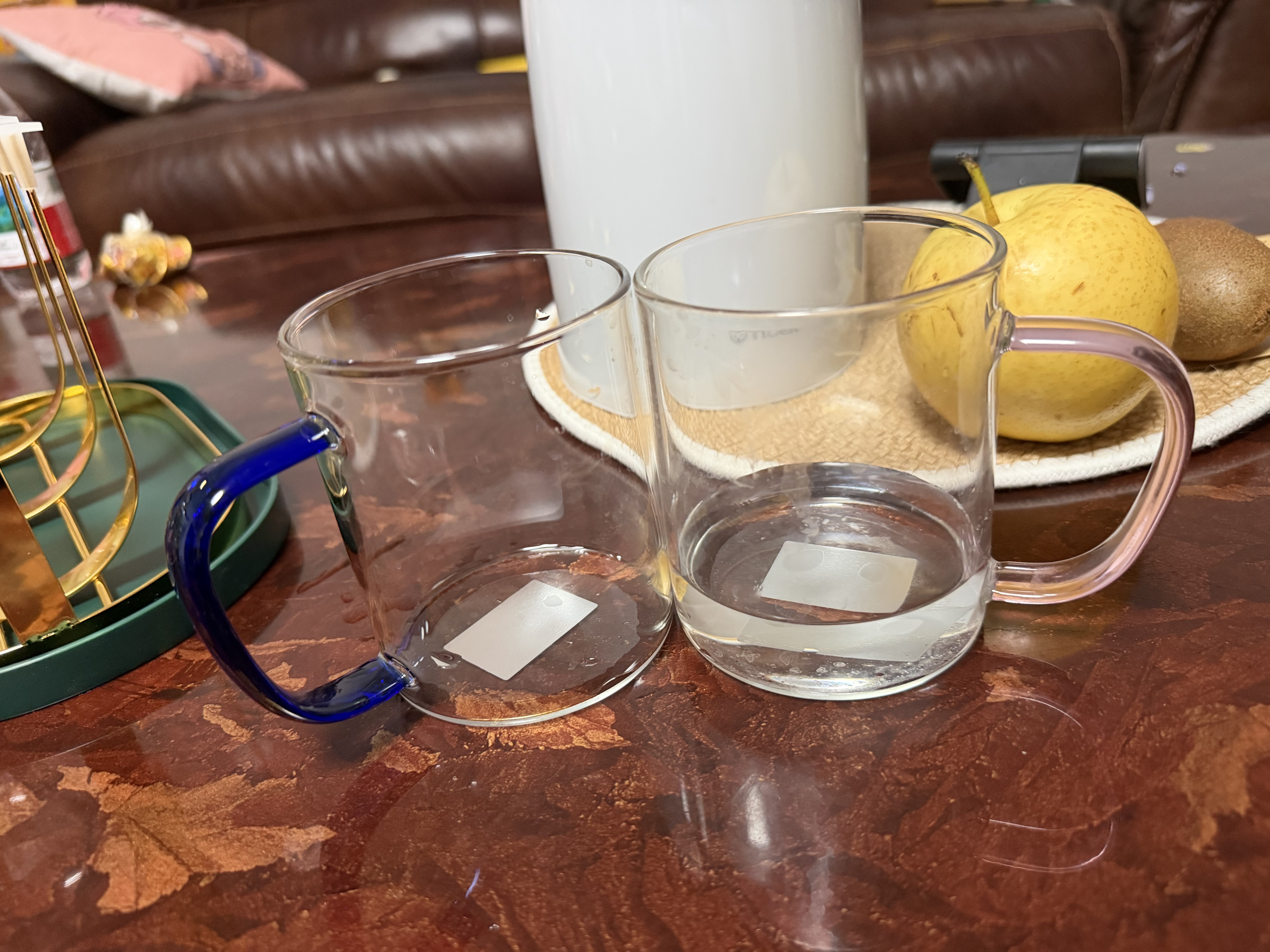 富光 玻璃杯茶杯透明泡花茶杯带把手杯子客厅水杯家庭套装男女牛奶杯 六只装+金杯架+底盘 实拍图