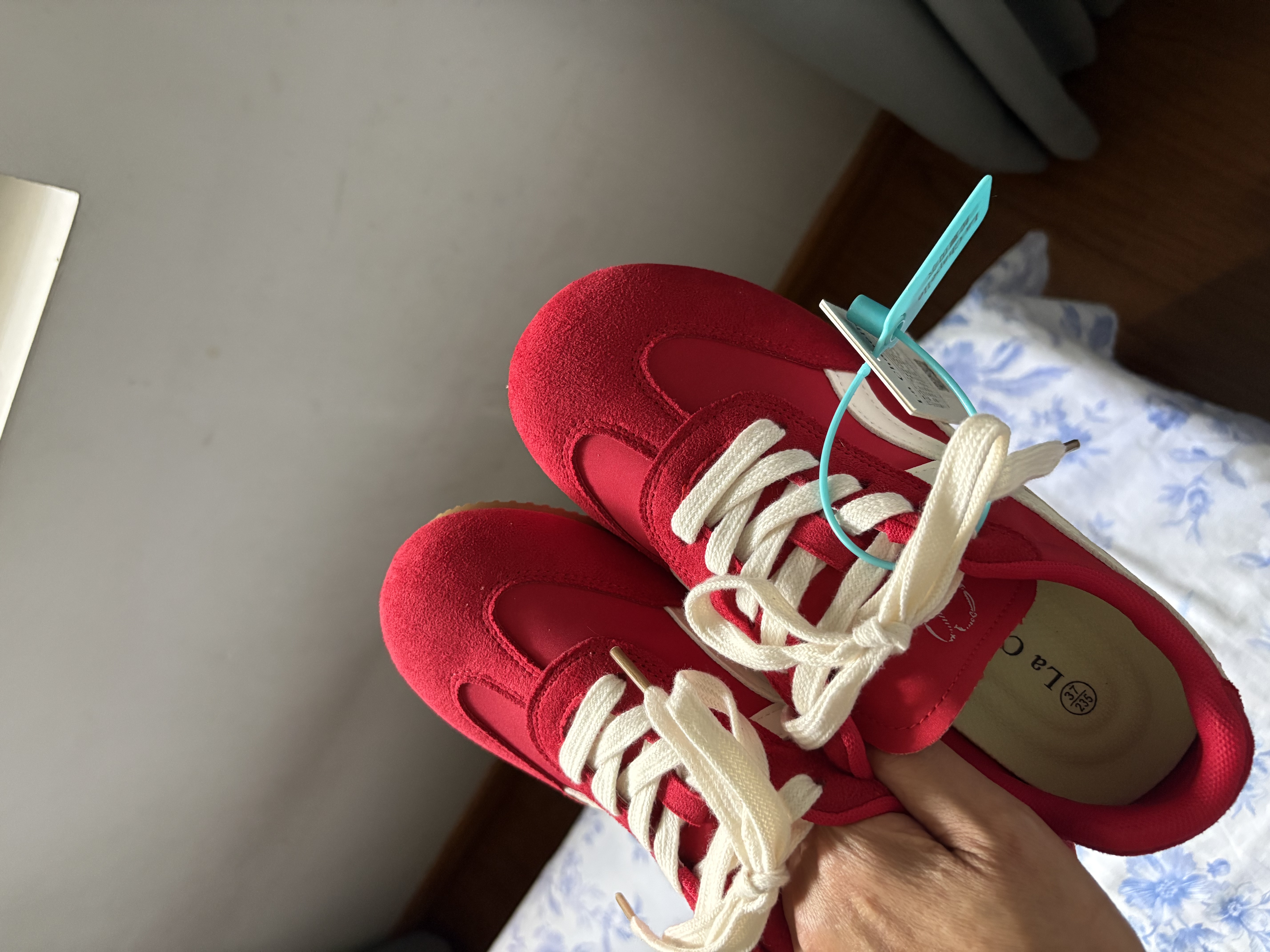 拉夏贝尔女鞋徳训鞋女新款百搭休闲鞋低帮软底运动鞋子女-2215B 红色 37 实拍图