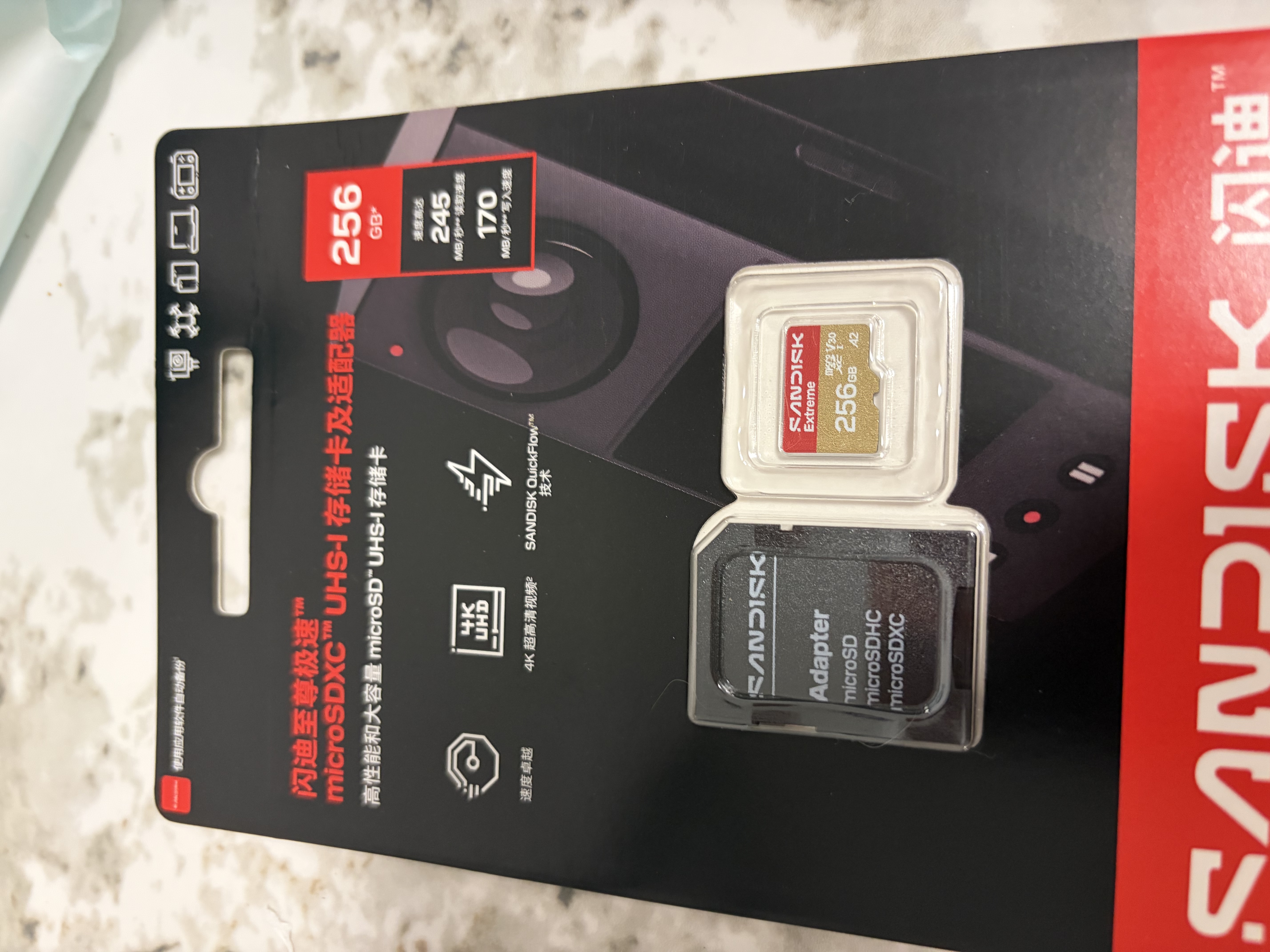 Sandisk闪迪256GB TF(MicroSD)内存卡4K极速金卡A2 V30 U3兼容大疆Pocket3/4P/Action 6运动相机/无人机存储卡 实拍图