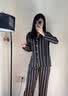 LULU CARTER蔡徐坤同款真丝睡衣男女情侣款秋冬季高端桑蚕丝家居服条纹礼盒装 黑色条纹男款-长袖长裤 【现货秒发】 3XL 【建议165-190斤】 实拍图