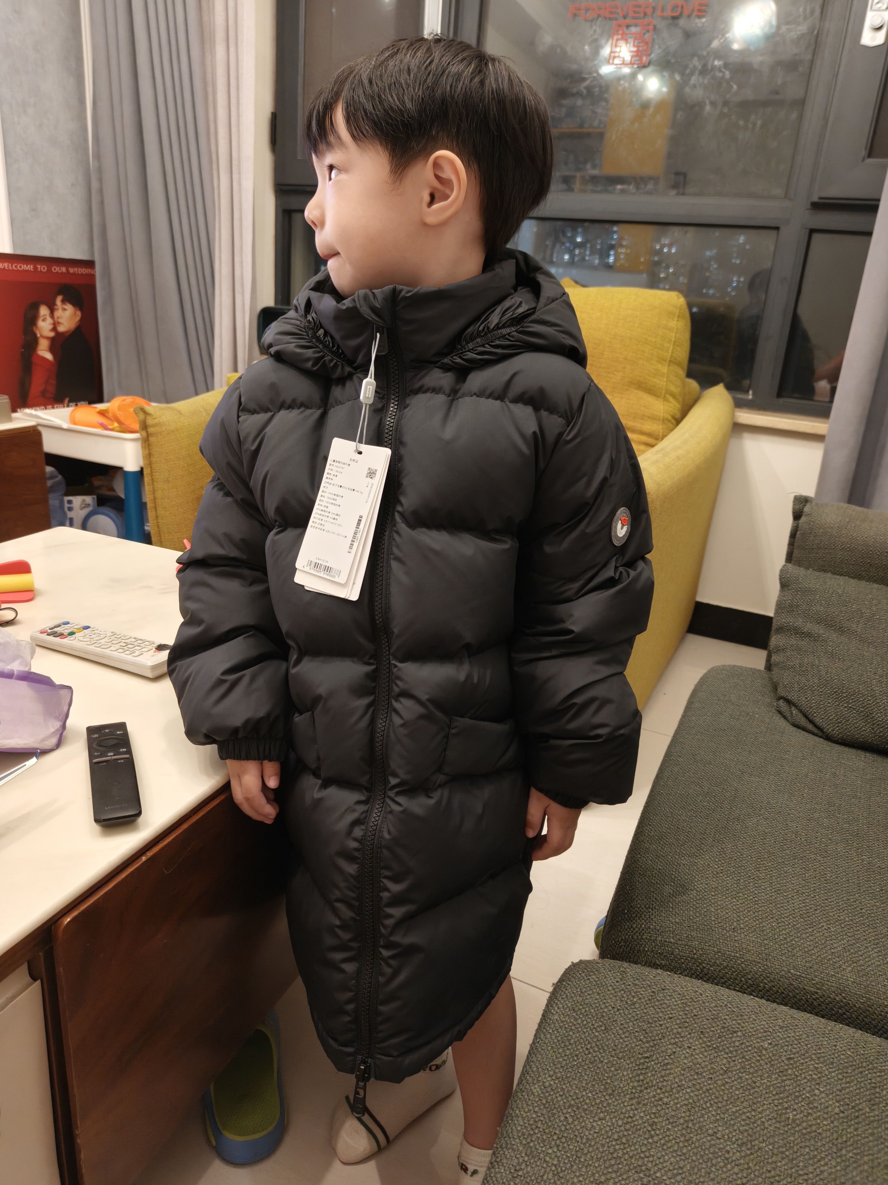 保姆鹅 儿童羽绒服男童女童连帽中长款加厚防风保暖羽绒外套[NG2747] 炭黑 130 实拍图
