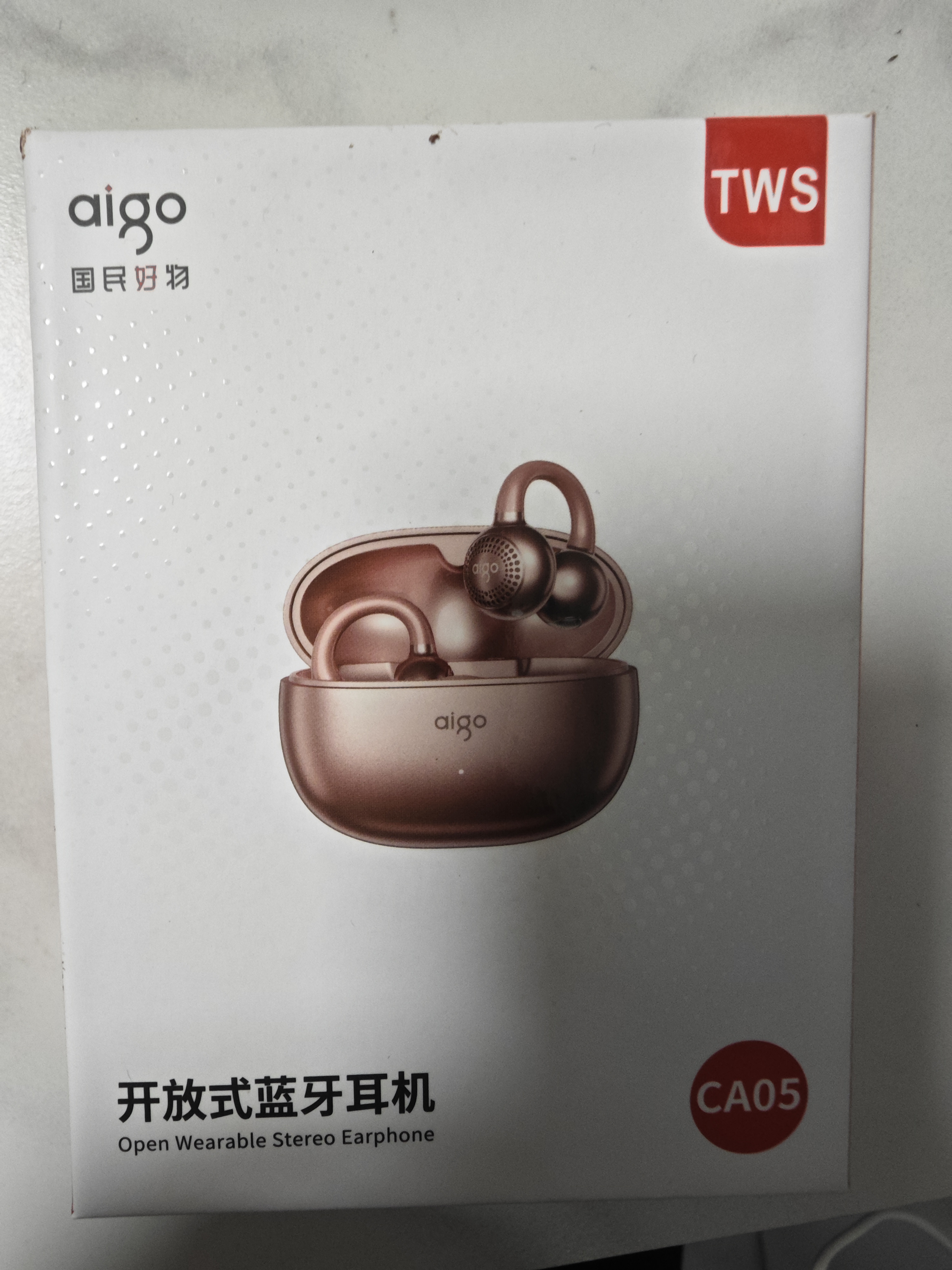 爱国者（aigo）蓝牙耳机骨传导概念耳夹开放式真无线不入耳运动跑步降噪耳麦适用于小米苹果排行前十 CA05香槟金 实拍图