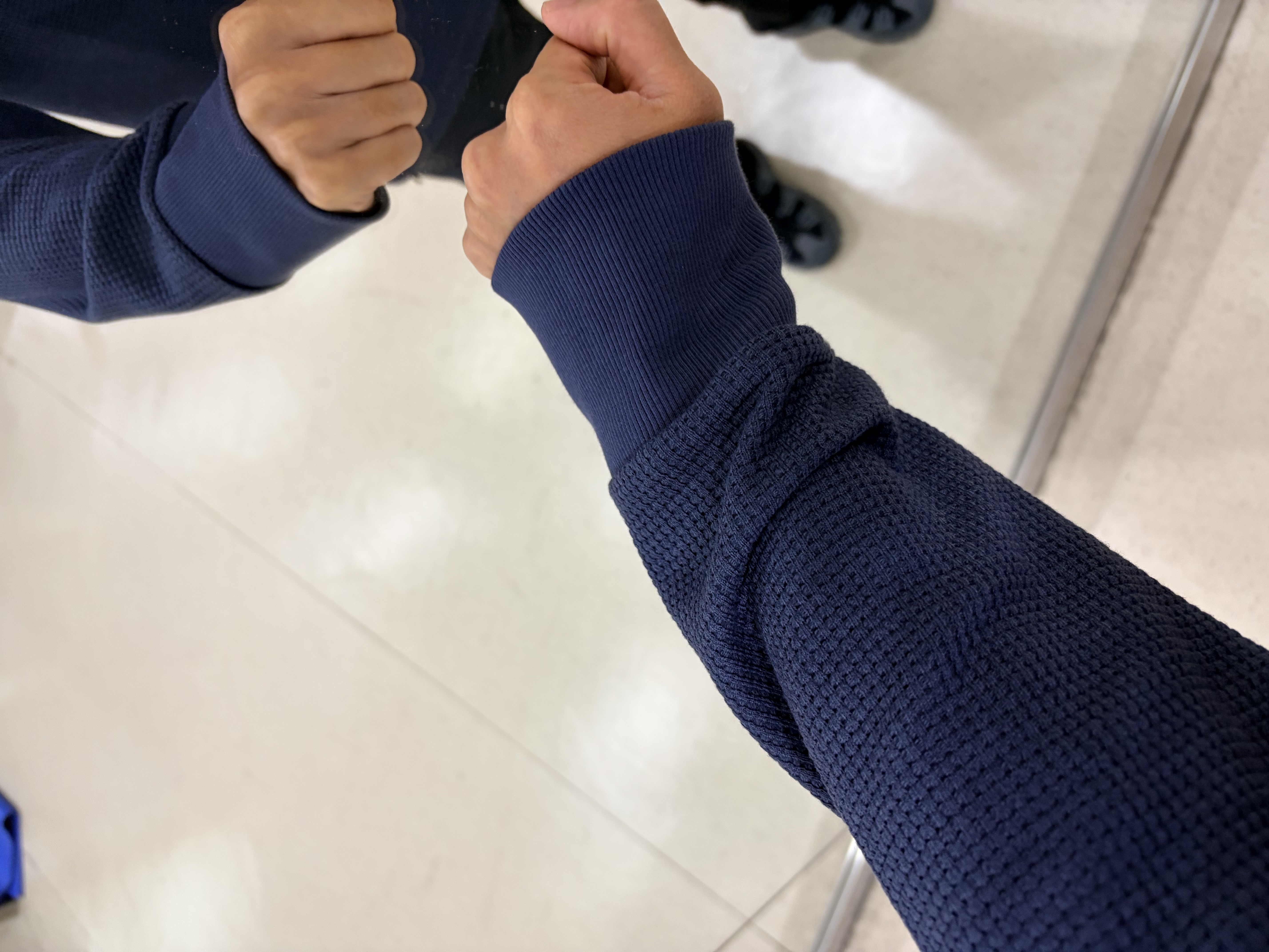 马登工装 美式复古华夫格针织亨利衫修身阿美咔叽纯色长袖T恤男 藏蓝色（尺码偏小建议拍大一码） XL 实拍图