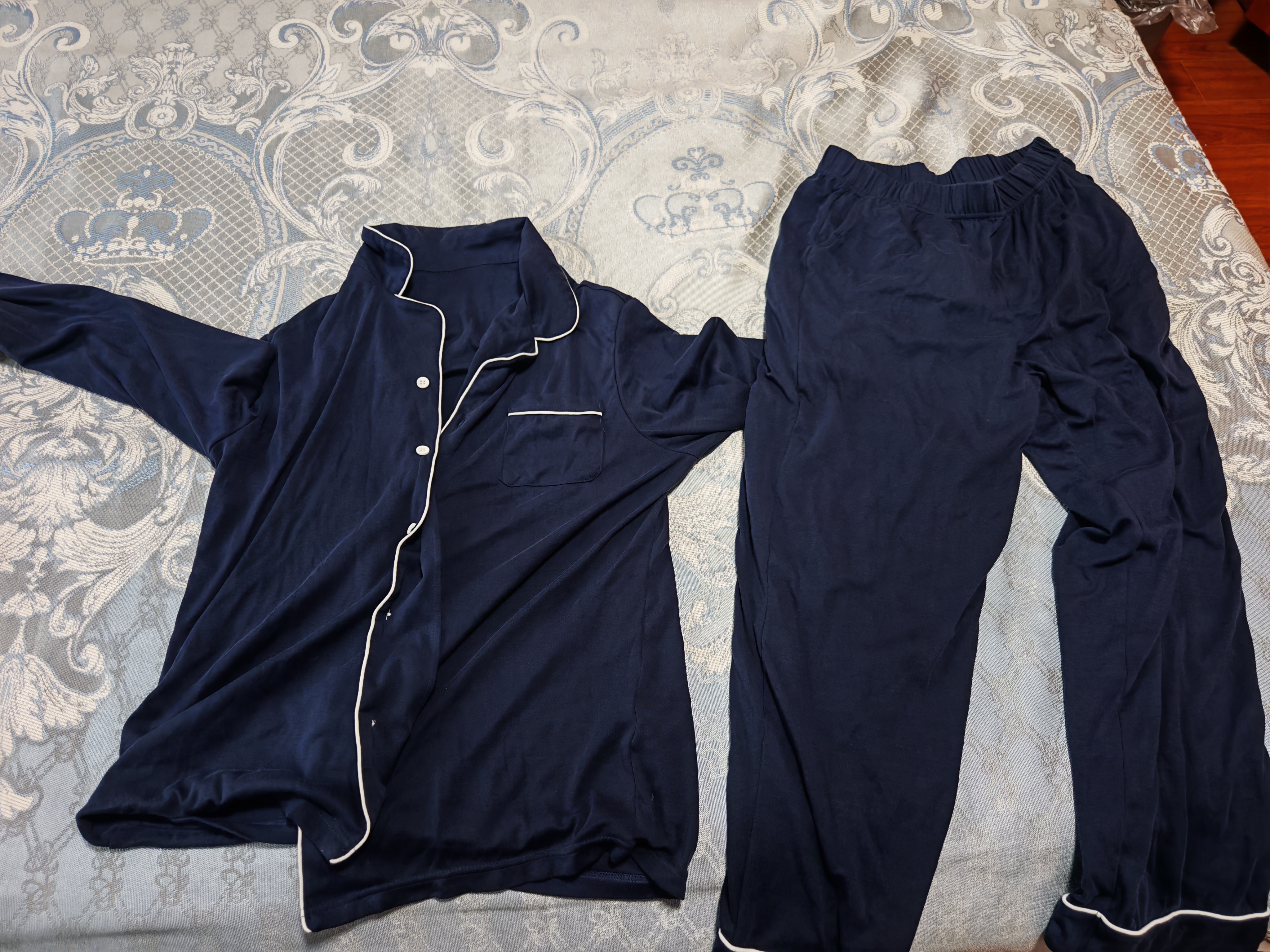 京东京造10A抑菌纯棉睡衣男衣服秋冬套装A类一等品50支情侣家居服绀青L 实拍图