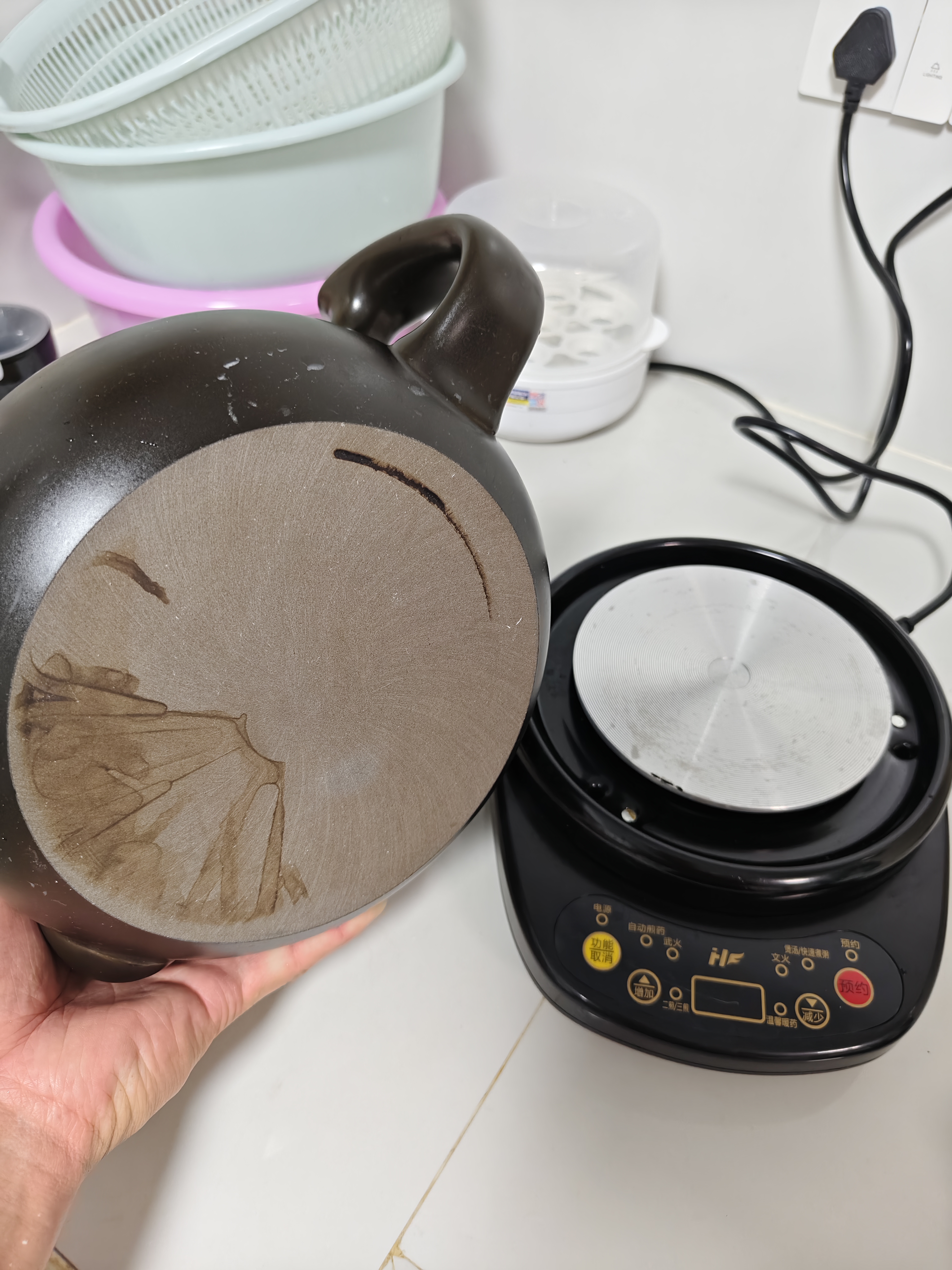 壶福（HF）煎药壶养生壶砂锅中药壶分体式中药锅煎药壶全自动电药壶熬药锅中药熬药电砂锅煲药壶电煎壶熬药罐 【健康内无釉】 4.5L 壶A+智能黑底座A 实拍图