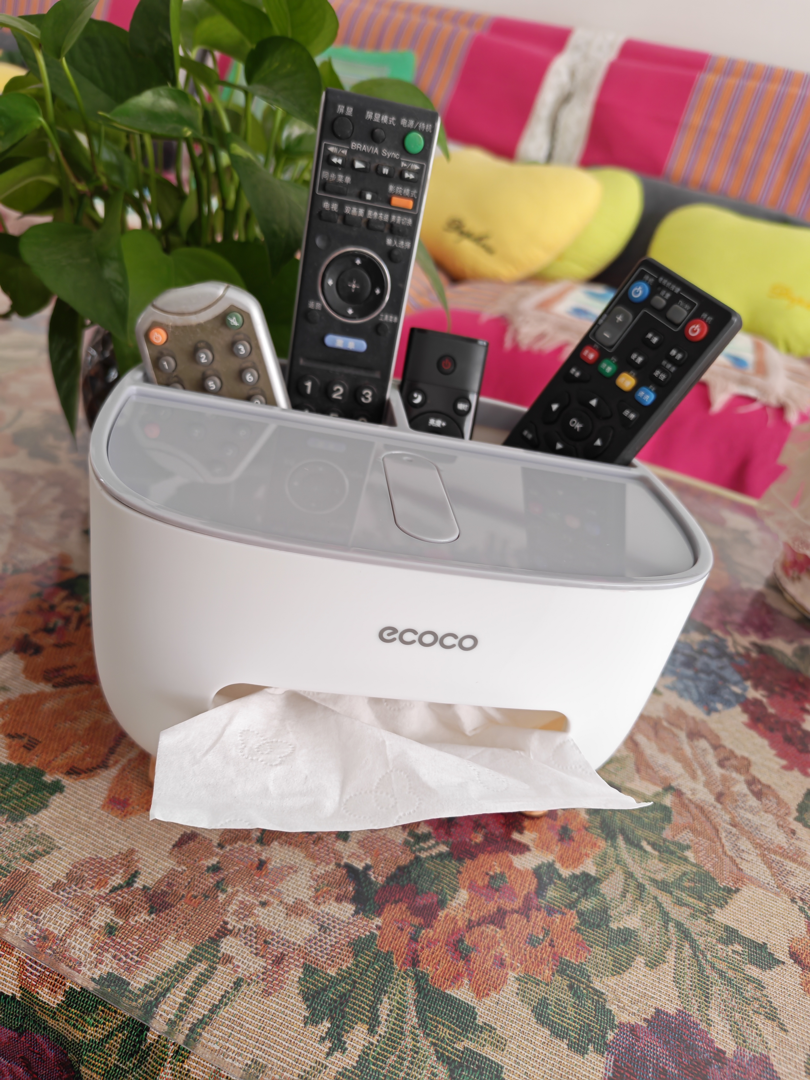 ecoco纸巾盒客厅桌面纸巾收纳盒高级感家用遥控器收纳盒餐巾多功能纸盒 【升级款-升级手机支架】北欧灰 实拍图