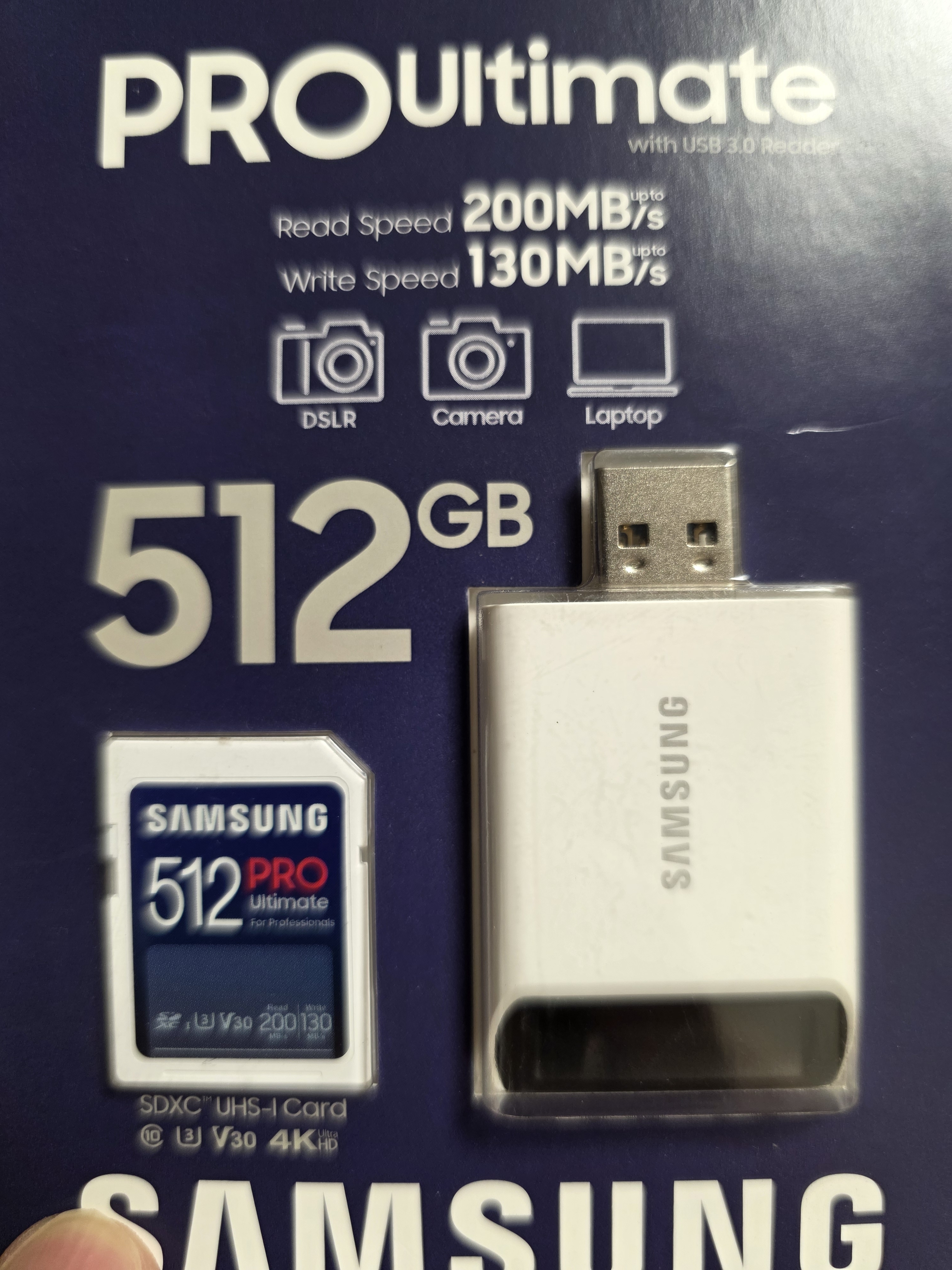 三星（SAMSUNG）512GB SD内存卡读卡器套装 超高速PRO深蓝卡 U3 V30 SD相机卡4K高速连拍 读速200MB/s写速130MB/s 实拍图