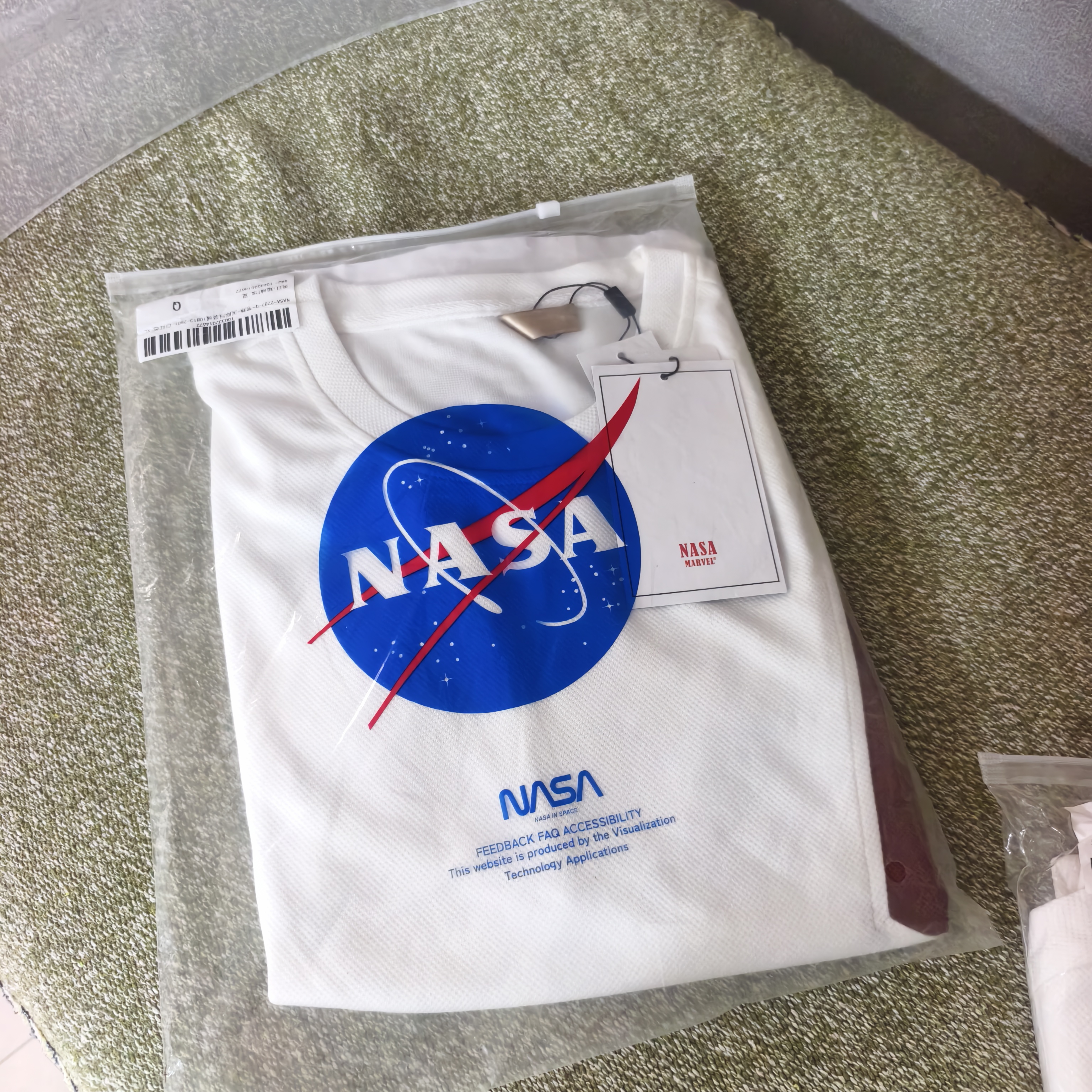 NASA MARVEL短袖T恤男士夏季圆领休闲宽松双色拼接上衣打底衫 白红色 XL 实拍图