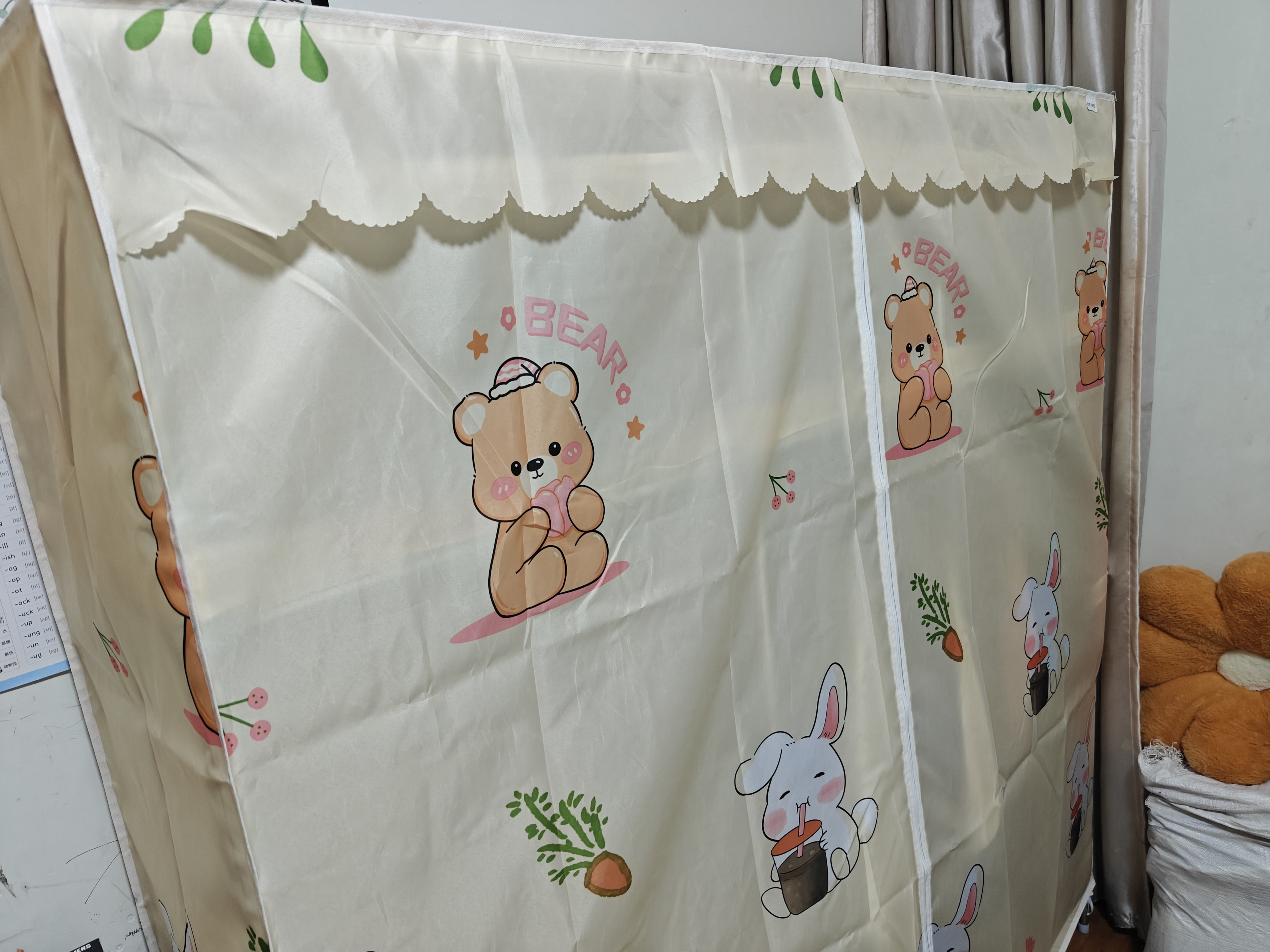 布衣柜家用简易衣柜20管加粗全钢架钢管衣柜出租屋双人收纳挂衣柜 1.6米小小兔【合金钢接头】 实拍图