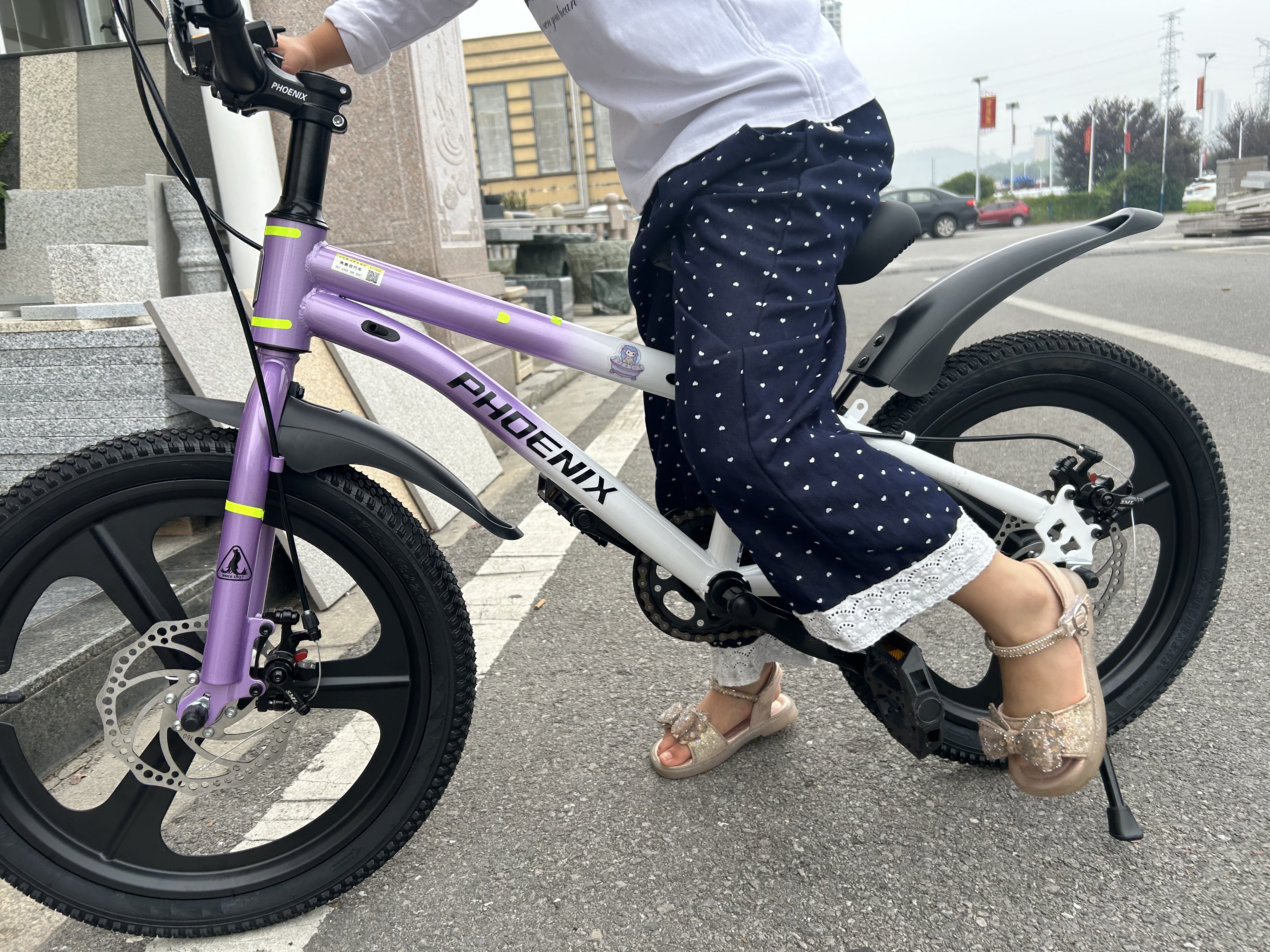 凤凰儿童自行车儿童山地学生车小孩单车带辅助轮3-6-10-12岁小中大童 乌梅紫丨单速一体轮+双碟刹+礼包 18寸（适合身高115-130cm） 实拍图