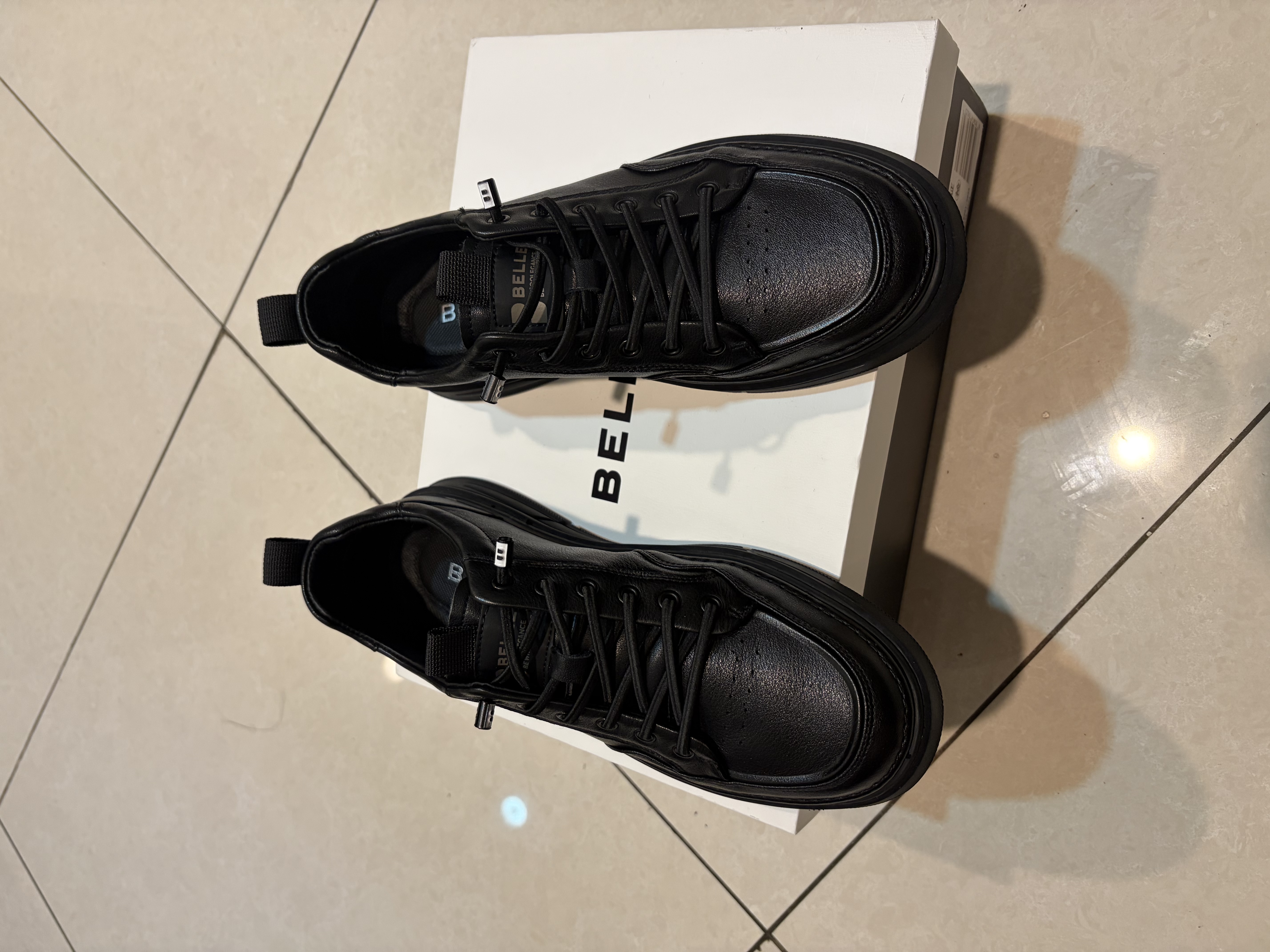 百丽男鞋牛皮小白鞋厚底一脚蹬休闲鞋运动板鞋A1920AM5 黑 40 实拍图