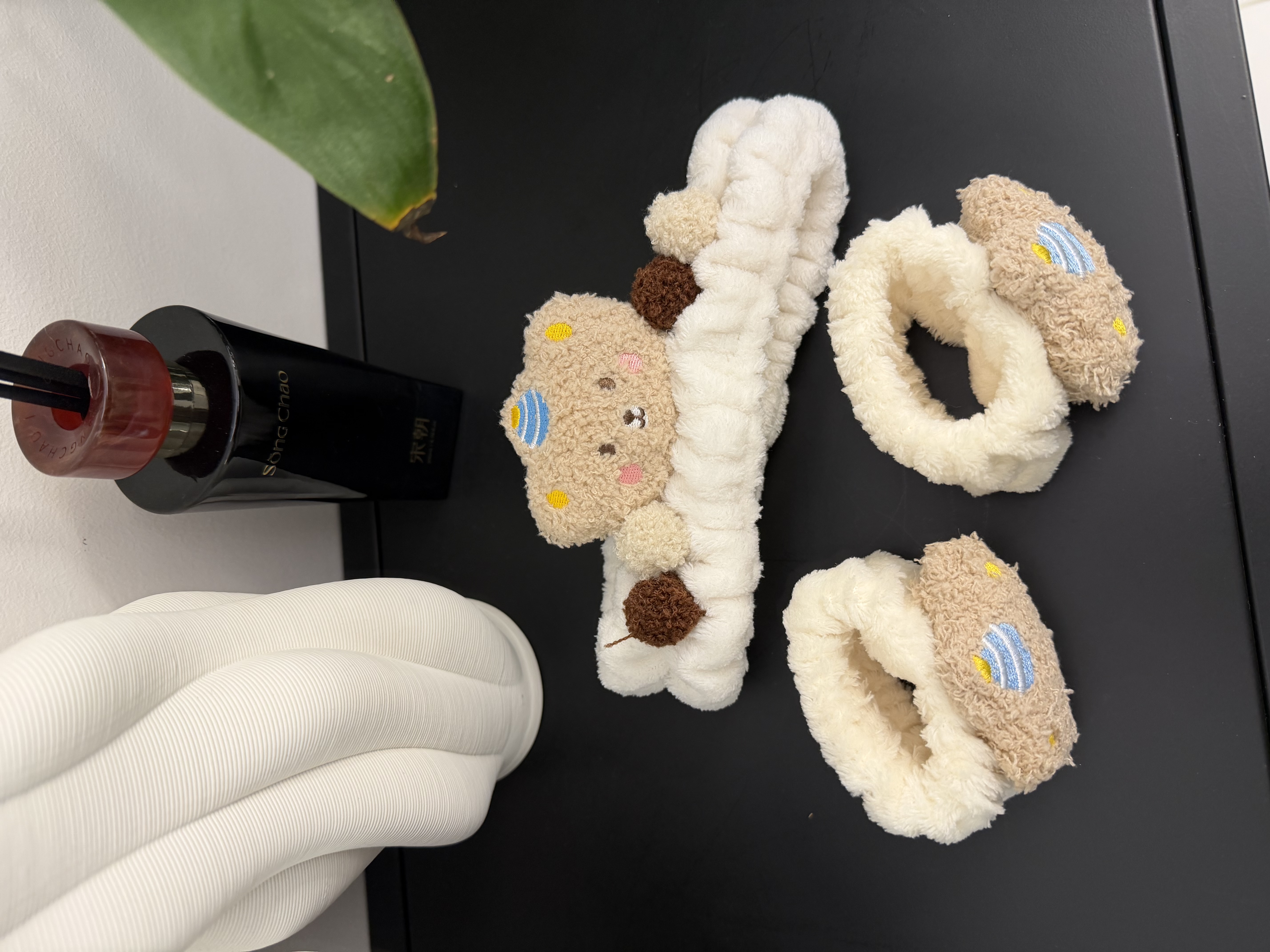 范爷家可爱小熊洗脸3件套防水神器发带手腕带防湿袖学生宿舍洗漱手环 实拍图