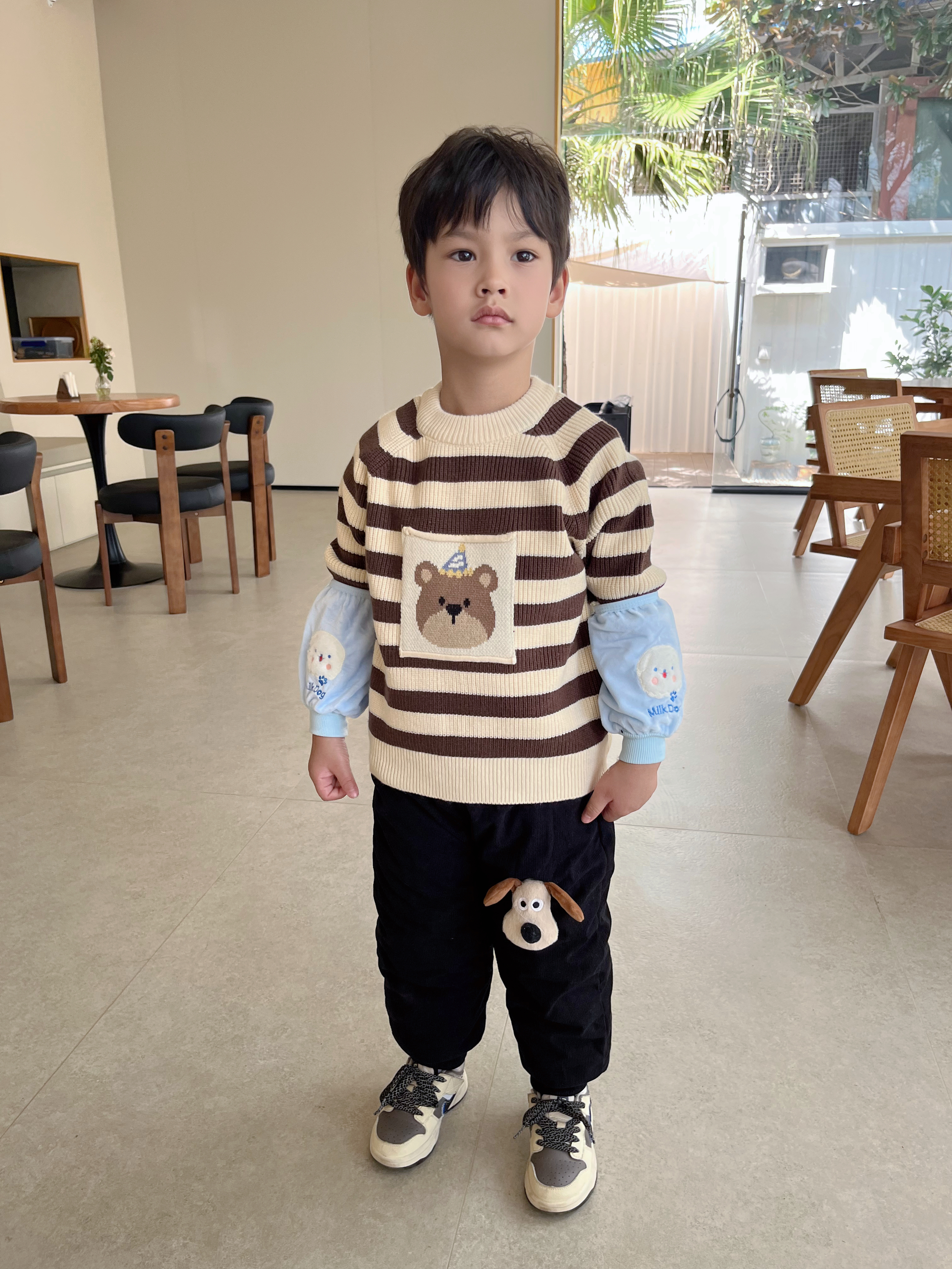 爱宝适儿童袖套秋冬毛绒保暖护袖男女学生防污防脏套袖2副装蓝+黄S863 实拍图