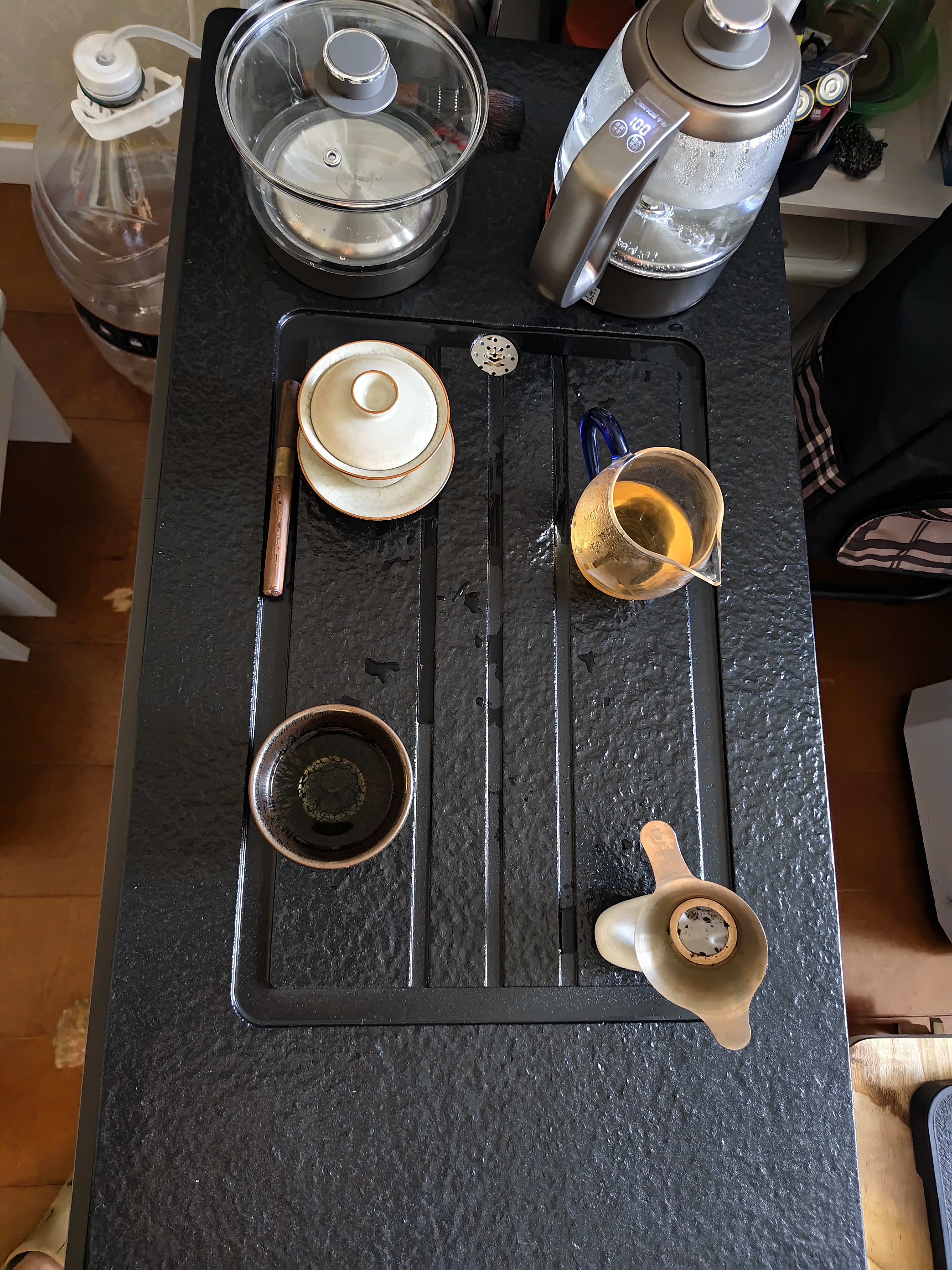 柯诺适家茶台茶几客厅沙发边几现代轻奢火烧石茶桌移动茶几折叠边几茶水柜 多功能茶台-深灰白色【带2凳】 实拍图