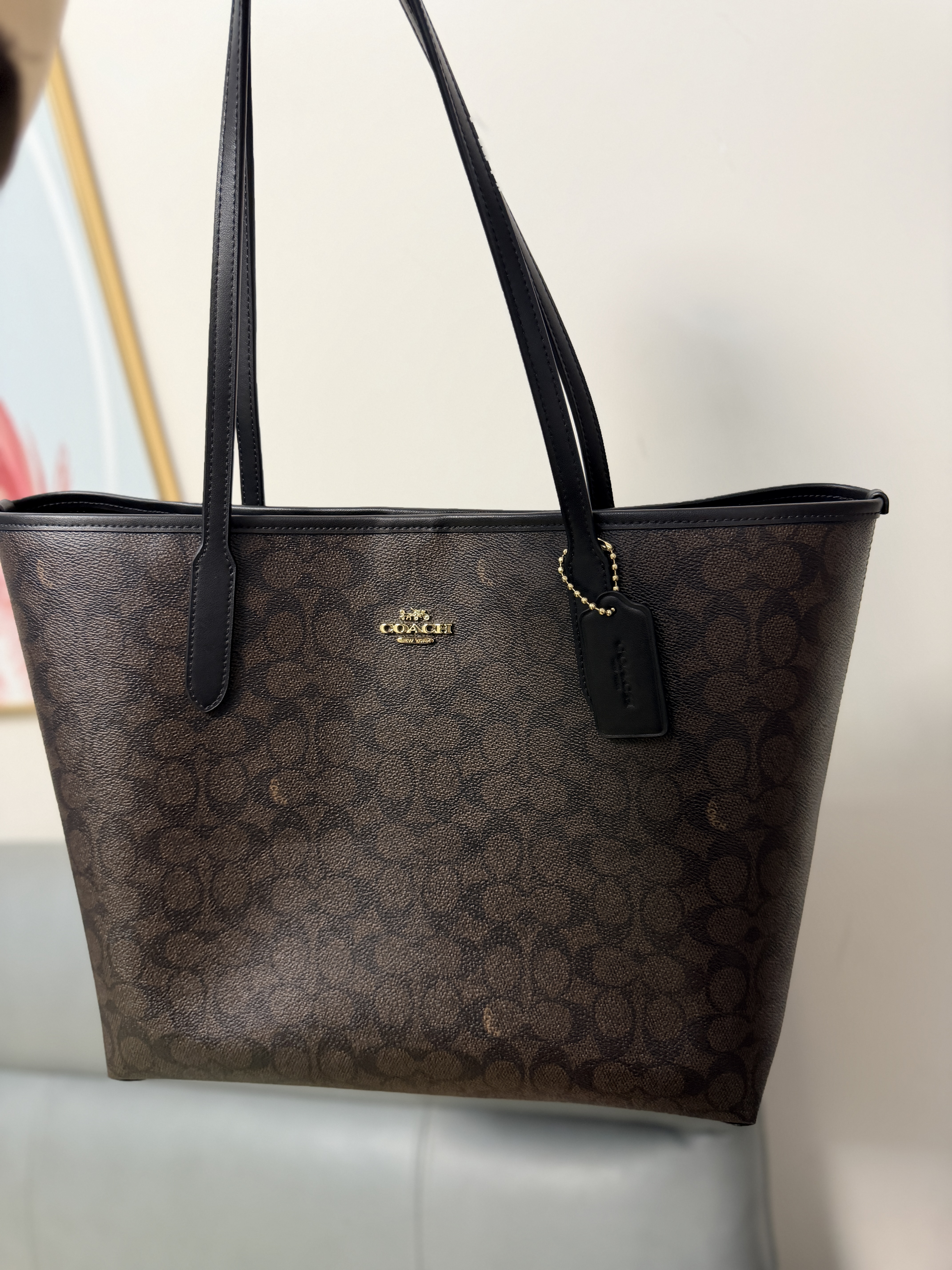 蔻驰（COACH）【品牌直供】女士CITY33大号单肩托特包深棕配黑CV976礼物次日达 实拍图