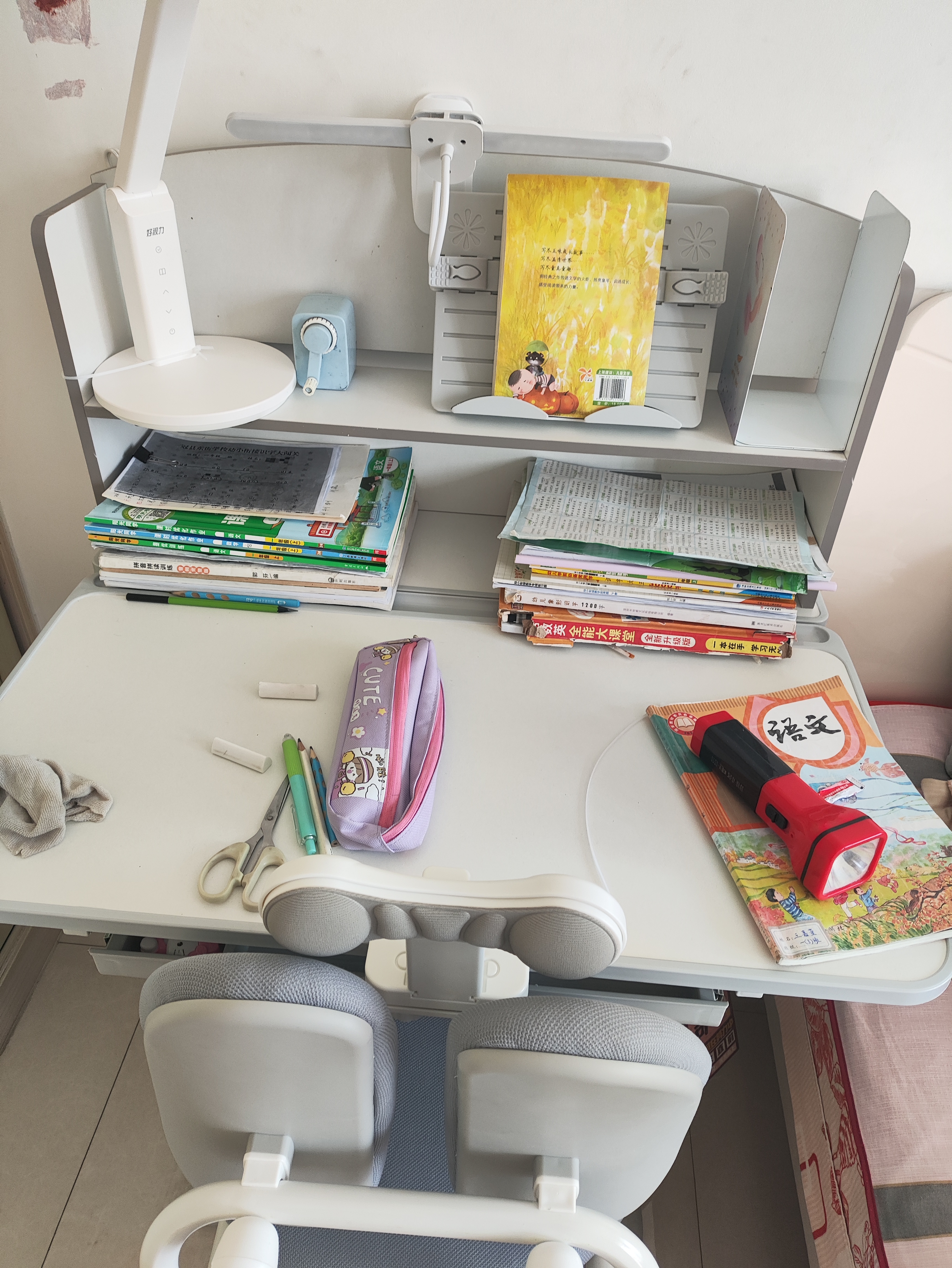 忆瞳儿童学习书桌椅套装多功能可升降中小学生桌椅子写字桌家用课桌 星梦家Max灰 -环保桌面＋追背椅 实拍图