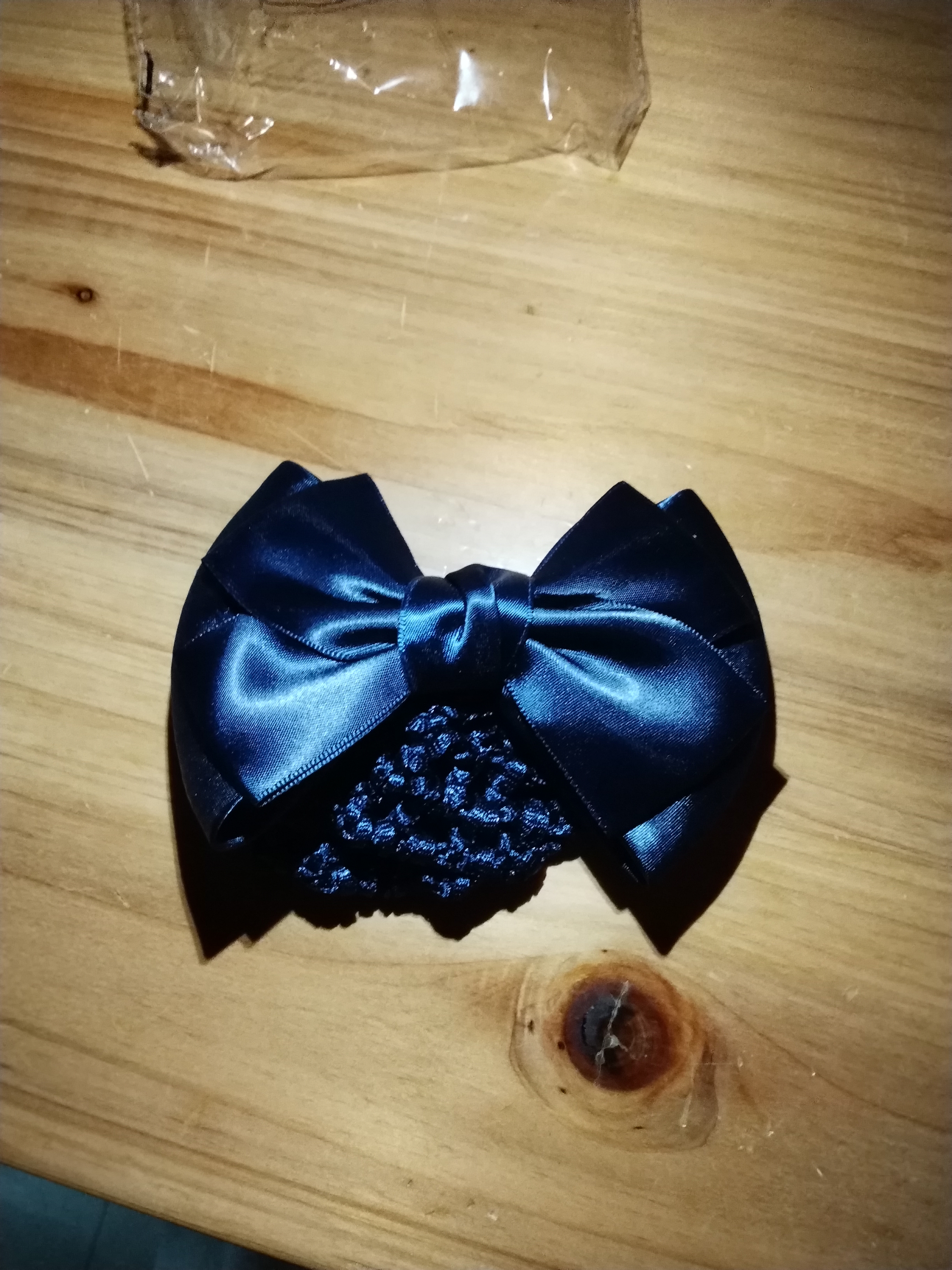 南方姑娘 职员工头花职业盘发网兜发夹发套物业护士蝴蝶结酒店银行发饰 蓝色两结粗网 实拍图