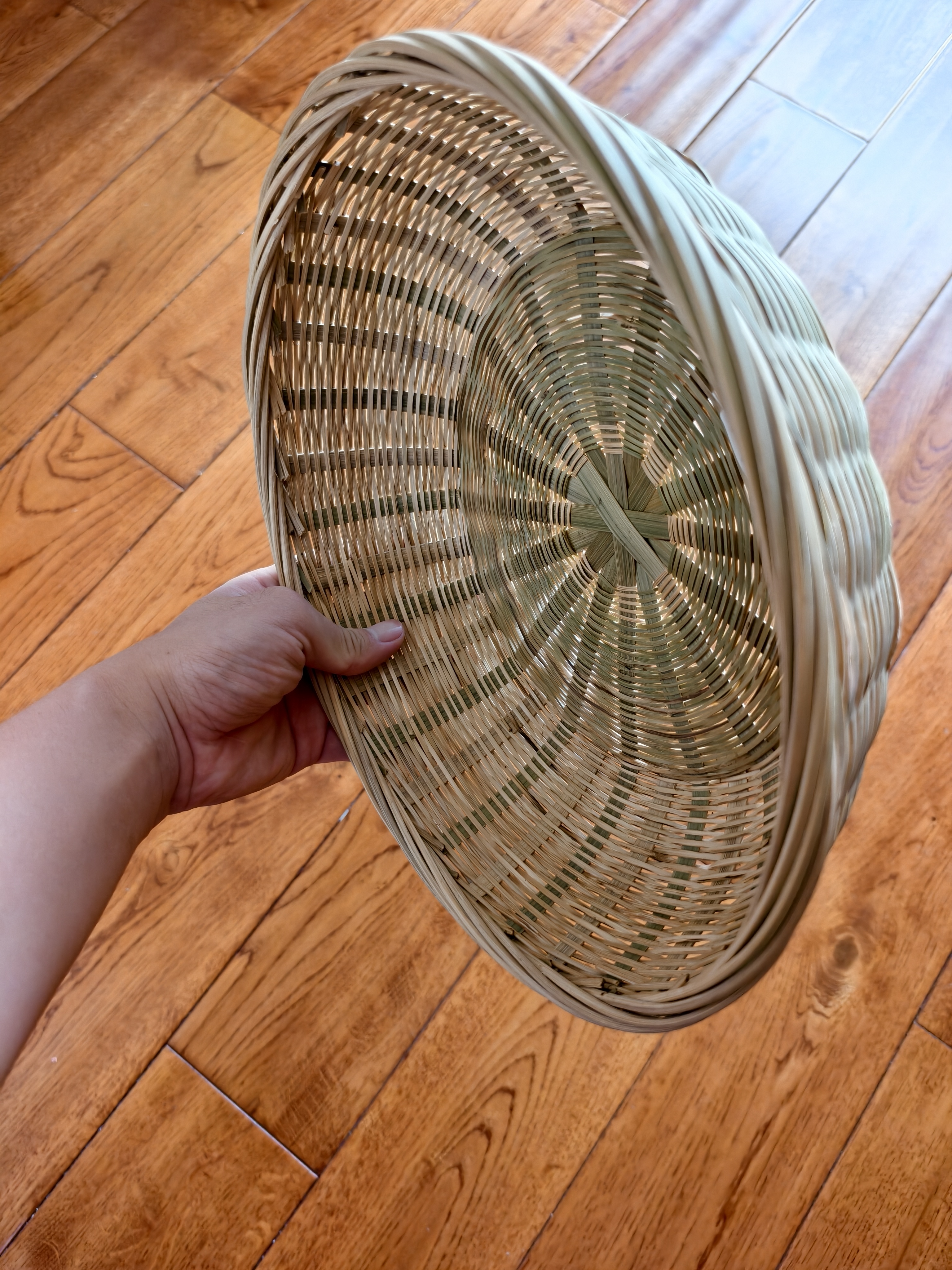 海斯迪克手工竹编织篮竹篓筐厨房沥水收纳篮圆簸箕馒头筐竹篮子 直径27cm 实拍图