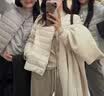 鸭鸭（YAYA）佟丽娅同款反季轻薄羽绒服女冬季短款圆领内胆修身时尚薄外套男 米白色【女款无领】 XL 【建议115-125斤】 实拍图