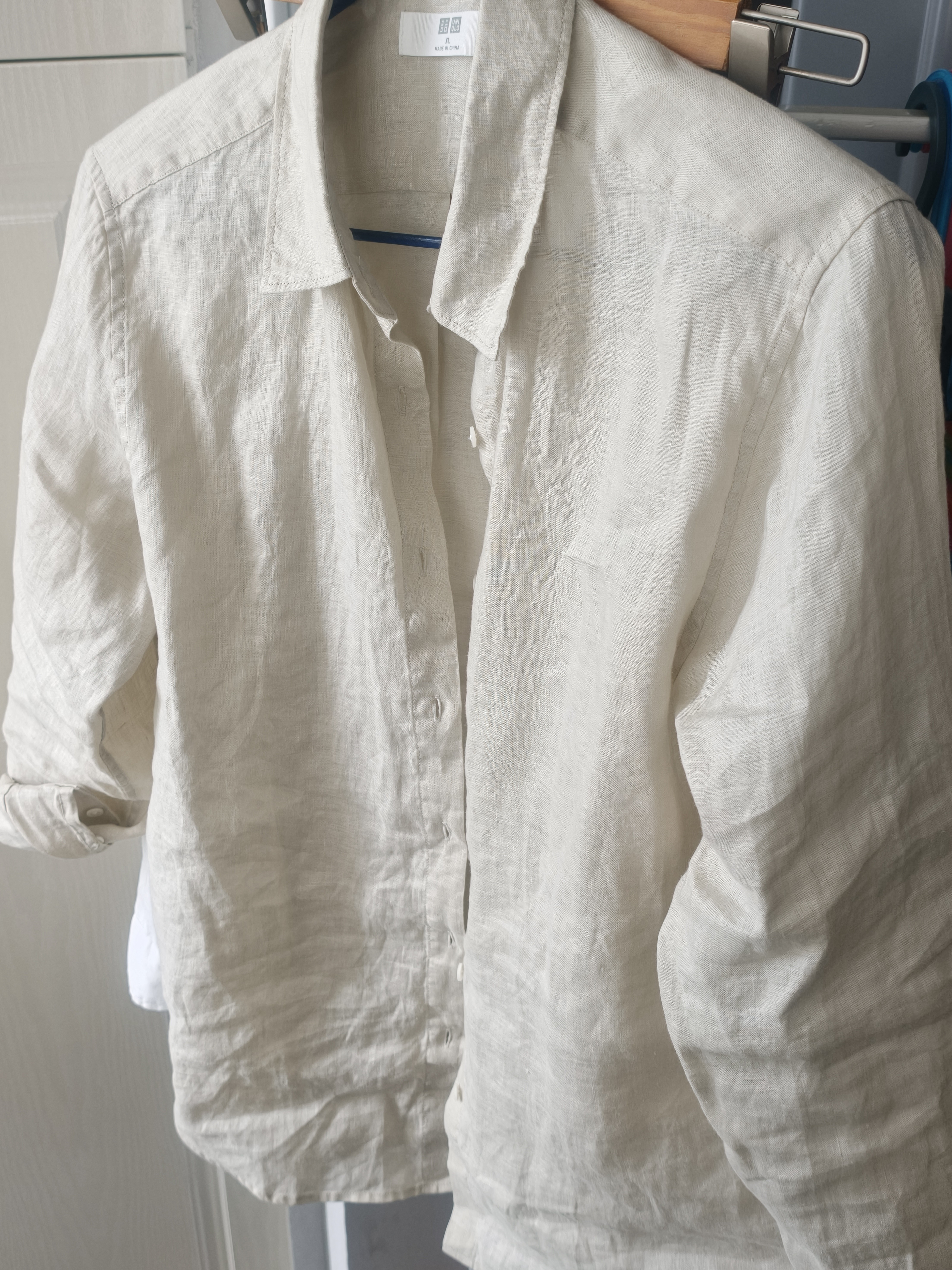 优衣库法国麻衬衫/长袖女装衬衣26春夏新款483868 30 浅米色 XL 实拍图