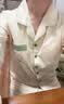 猫人女士睡衣秋冬纯棉防螨抑菌【带胸垫】小清新翻领开衫家居服杏色M 实拍图