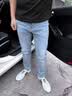 高端牛仔裤男士修身直筒小脚弹力2026夏季薄款休闲裤春秋长裤子男 B13浅蓝色 常规 29 建议100-110斤 实拍图