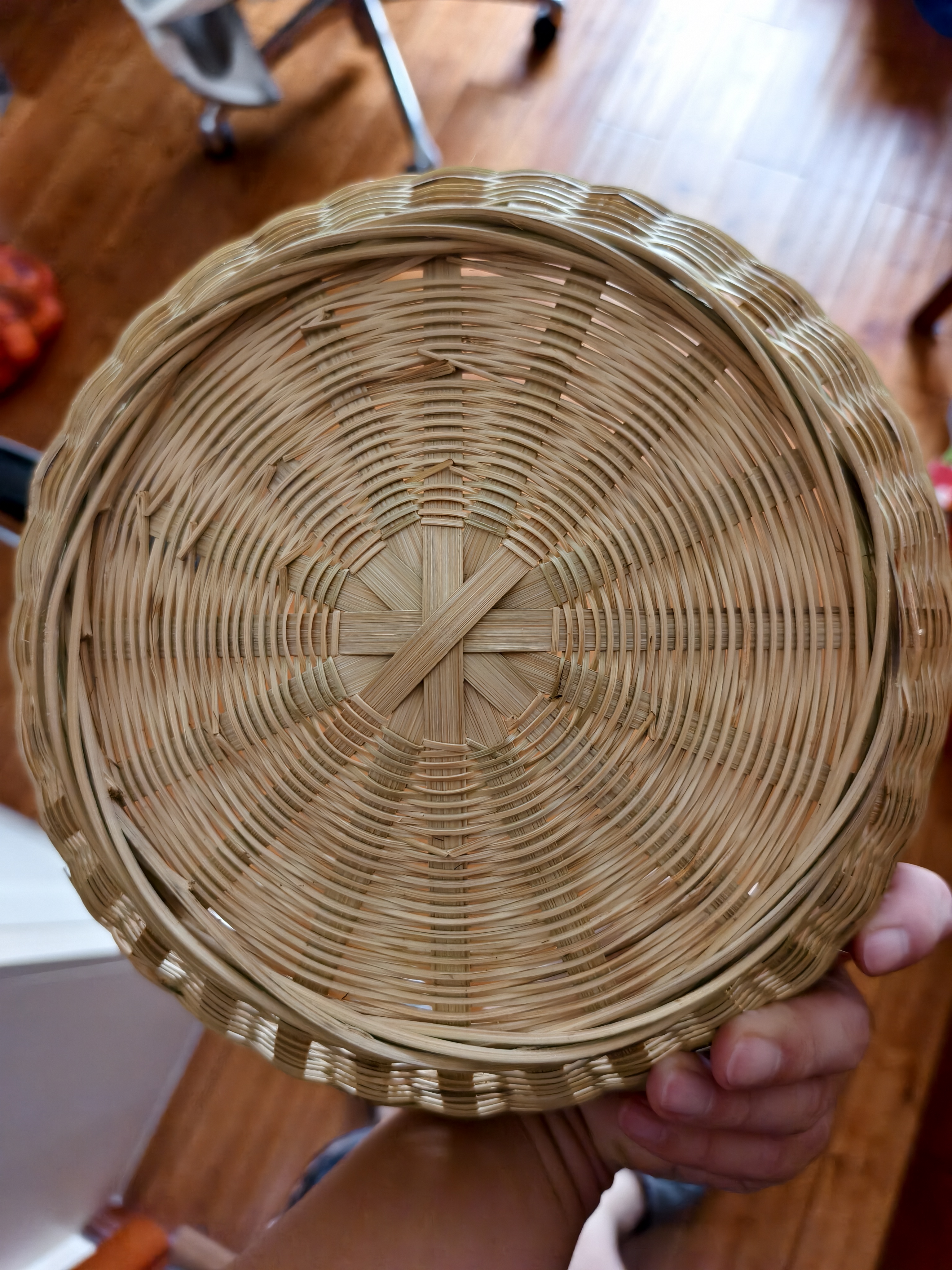 海斯迪克手工竹编织篮竹篓筐厨房沥水收纳篮圆簸箕馒头筐竹篮子 直径27cm 实拍图
