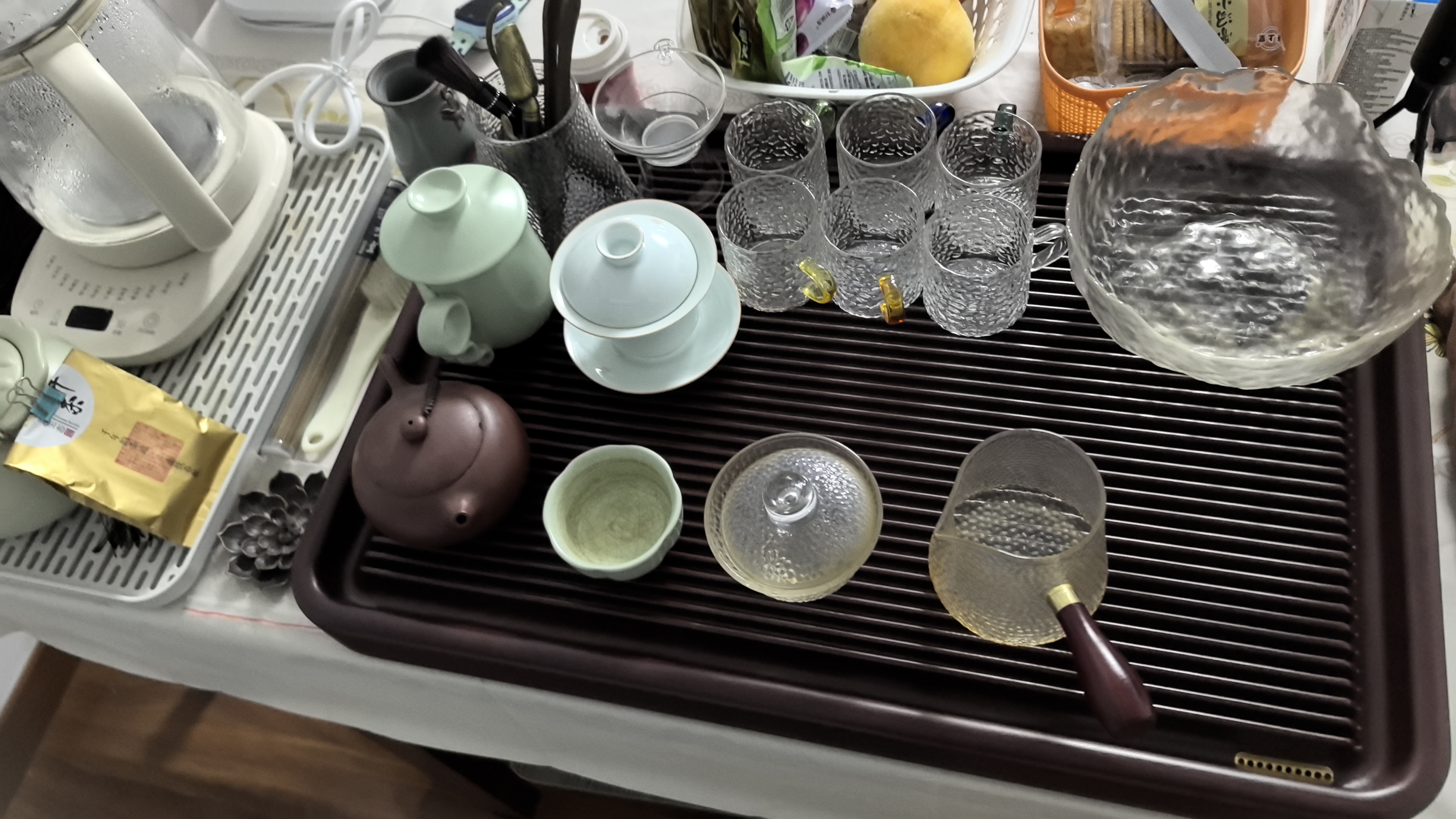 锦格德国电木茶盘家用高密度德料32支电胶木泡茶台高档茶具干泡茶托盘 德国电木紫檀料长60宽40高5cm 实拍图