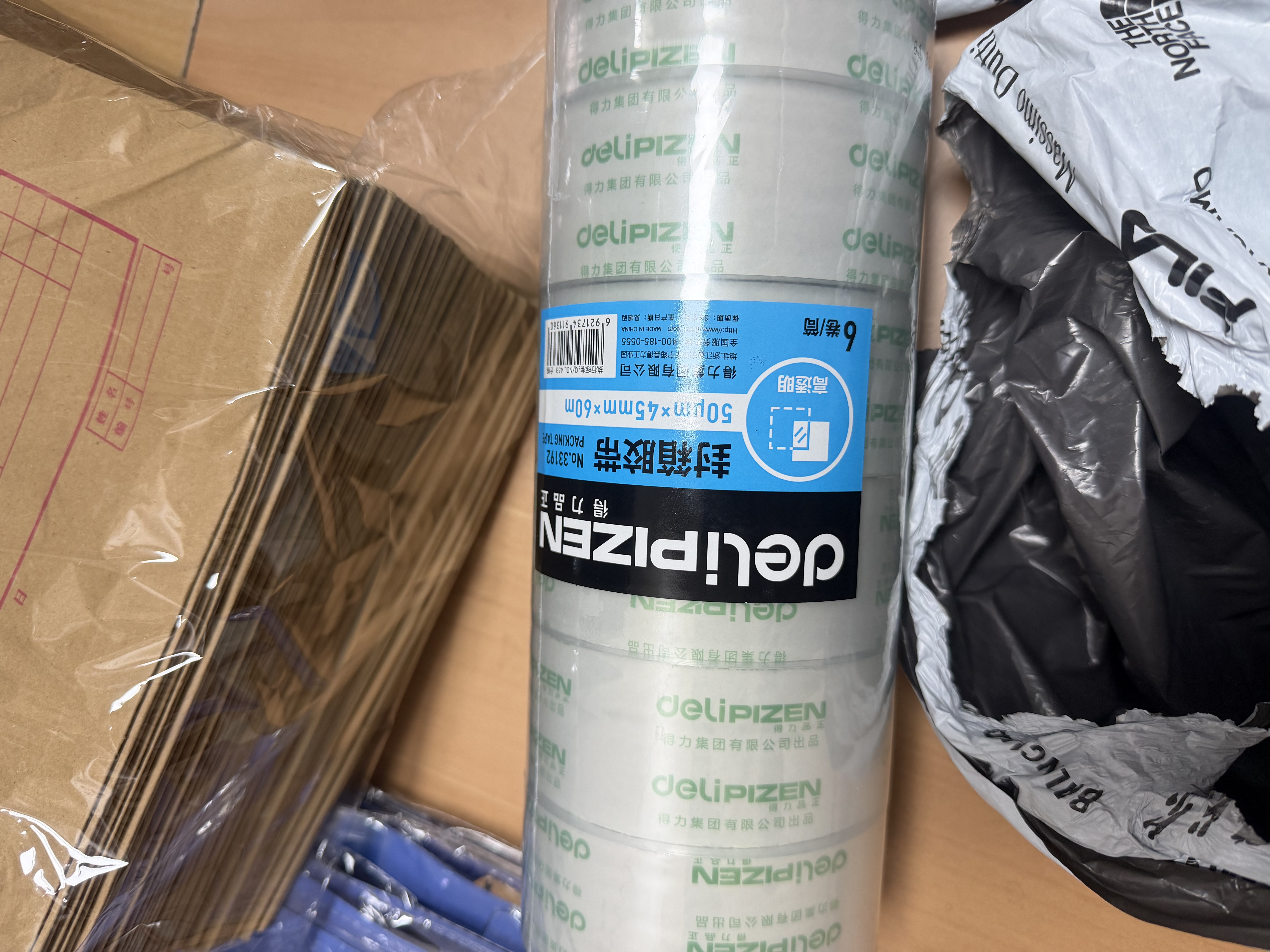 得力（deli）品正高品质高透明封箱胶带打包胶带 防台风胶带加固 45mm*60m*50um 6卷/筒 办公用品 筒装 33192 实拍图