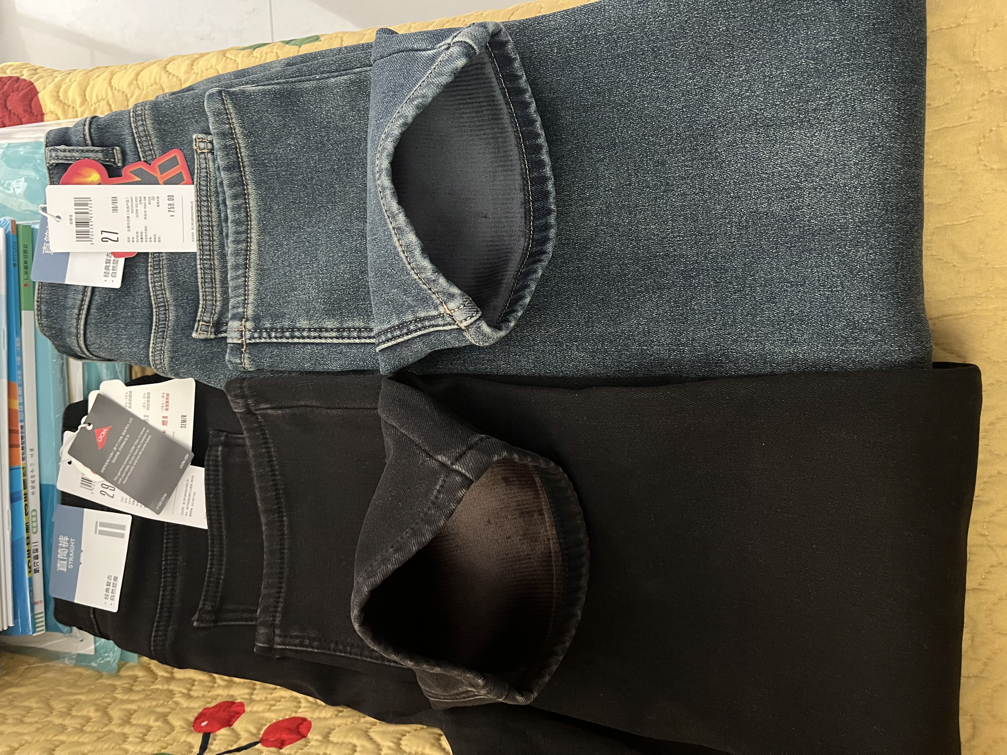 森马（Semir）牛仔裤女冬加绒做旧长裤女生保暖显腿长ins潮直筒裤103724124011 实拍图