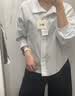 优衣库棉质立领条纹衬衫/长袖女装合作款/衬衣空调衫489451 62 粉蓝色 XL 实拍图