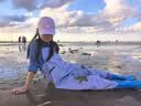 臻佑（Grsaed）儿童下水裤户外玩水服捉鱼赶海半身涉水裤连体鞋防水沙滩淡紫36码 实拍图