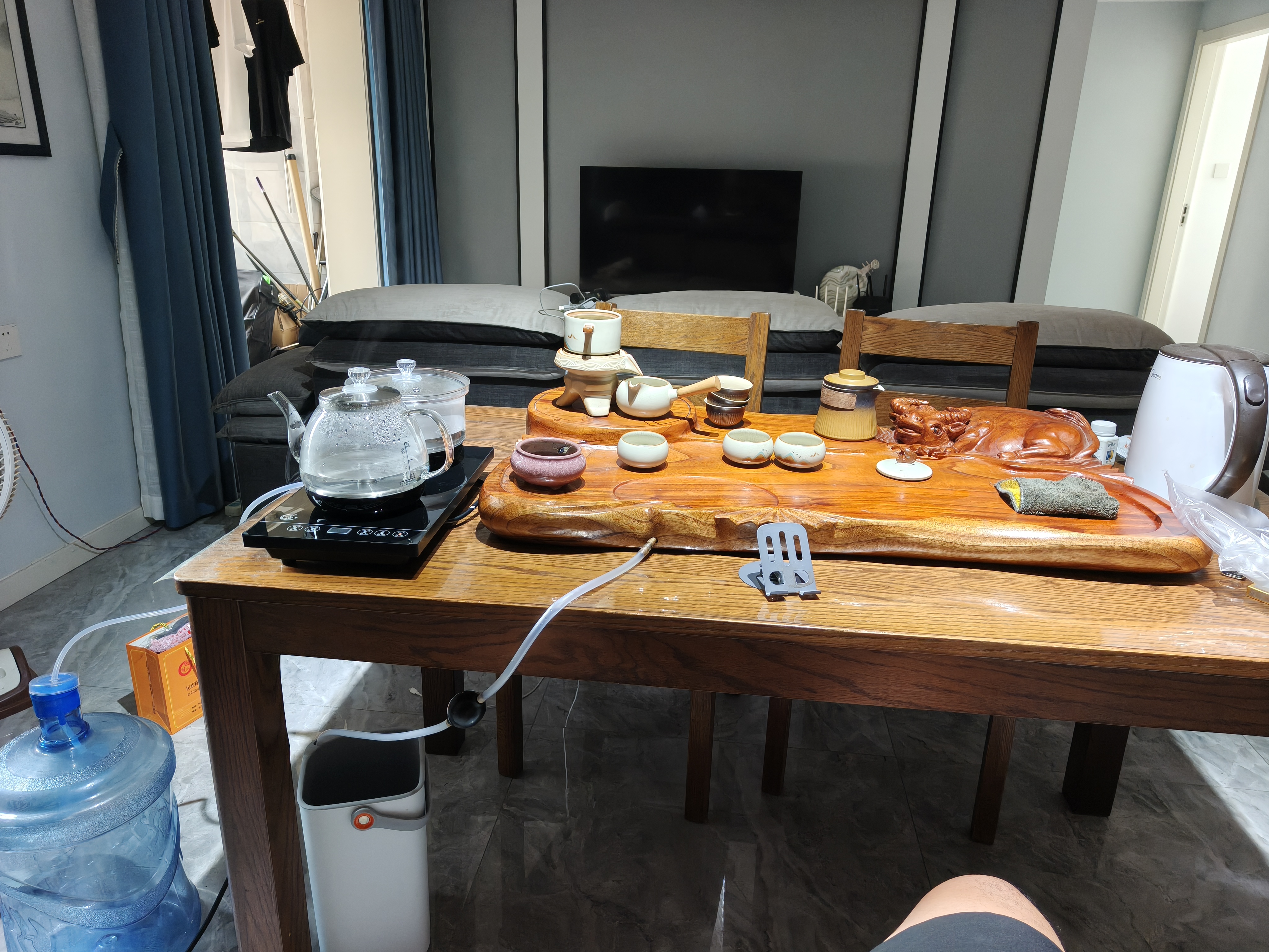立客全自动上水电热水壶茶台烧水壶一体茶盘功夫茶烧水壶煮茶烧水茶具调温烧水器保温壶电茶炉泡茶套装 1L 底部上水+黑色玻璃壶套装LK-SHC23 实拍图