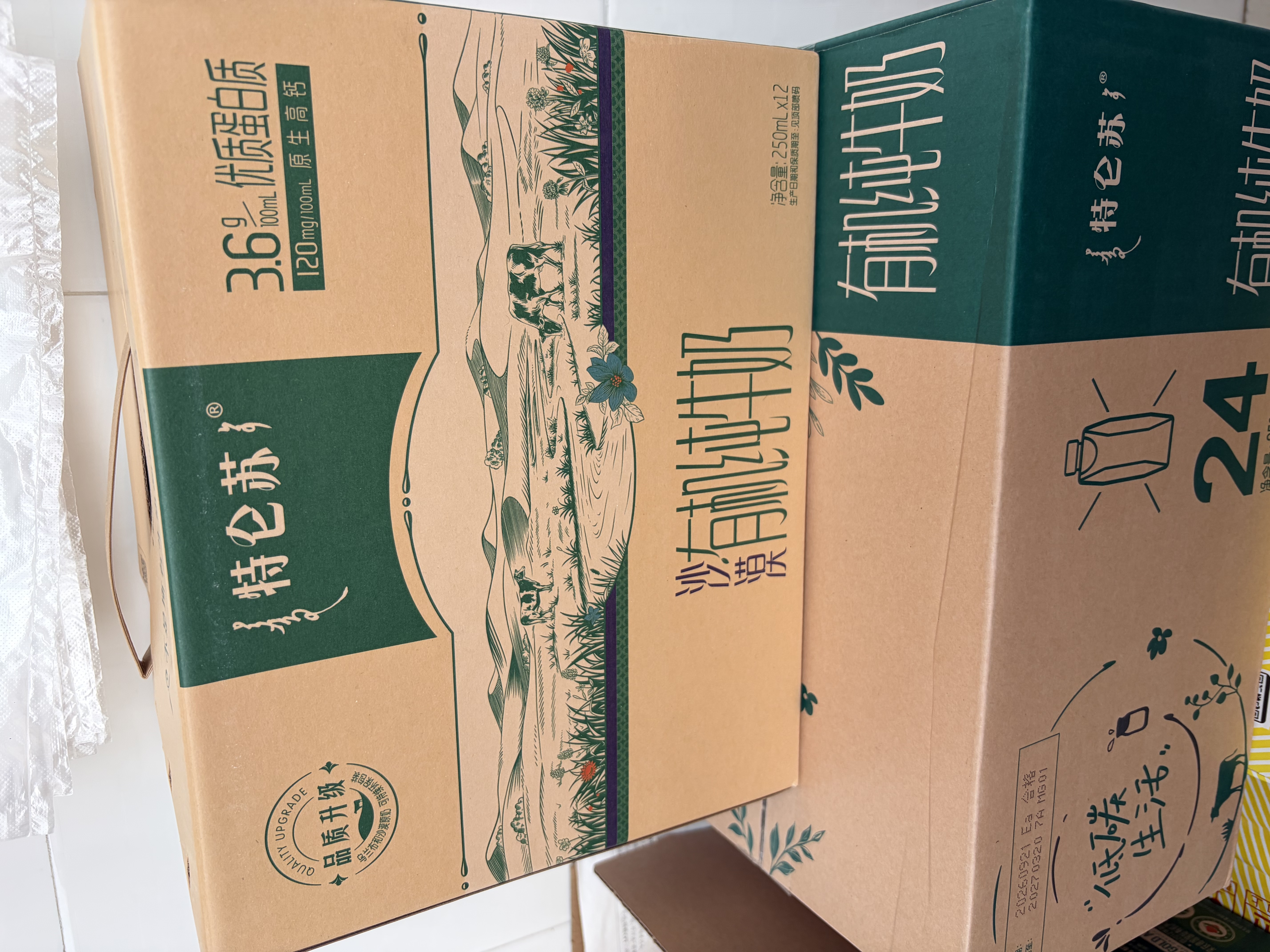 蒙牛特仑苏沙漠有机纯牛奶250ml*12盒 3.6g蛋白 礼盒 实拍图