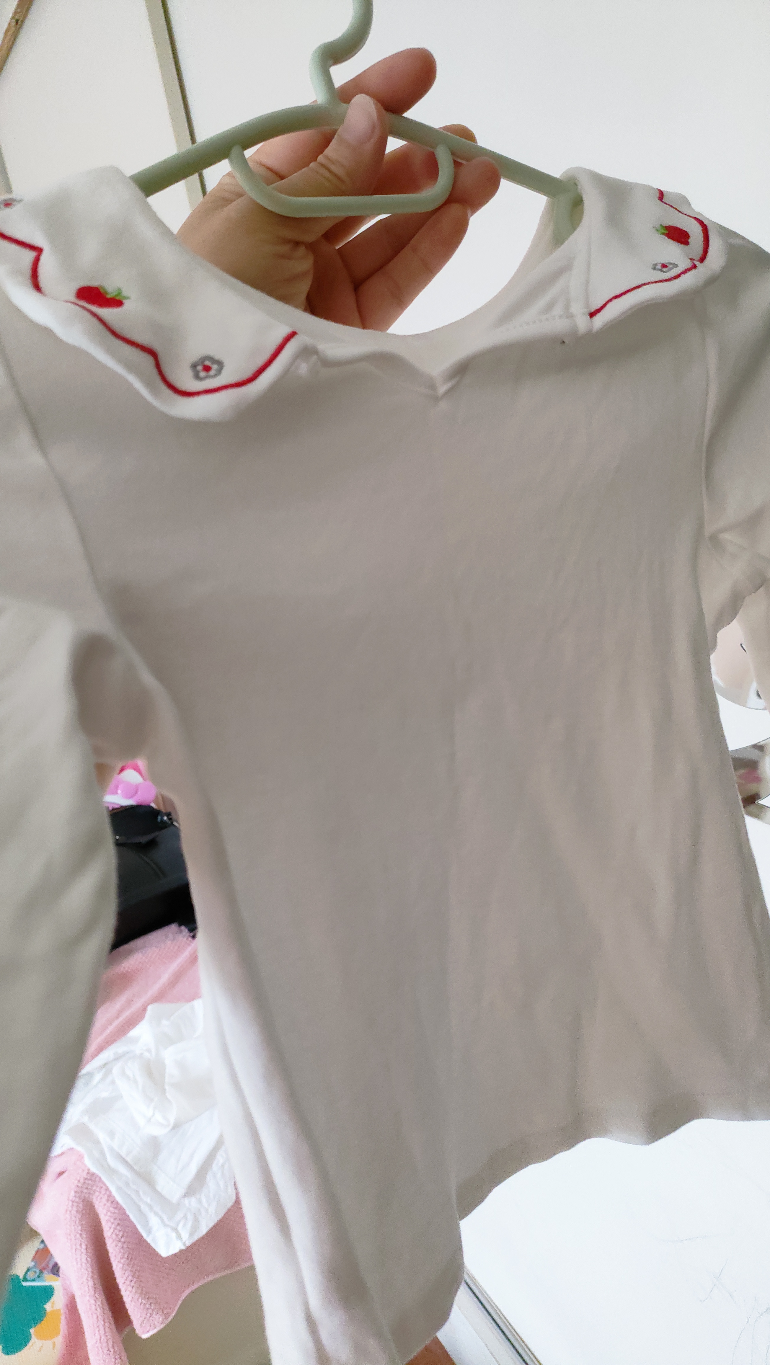 JELLYBABY女童长袖t恤2宝宝春装甜美花边领上衣小女孩春季纯棉衣服洋气儿童 米白 110 CM 实拍图