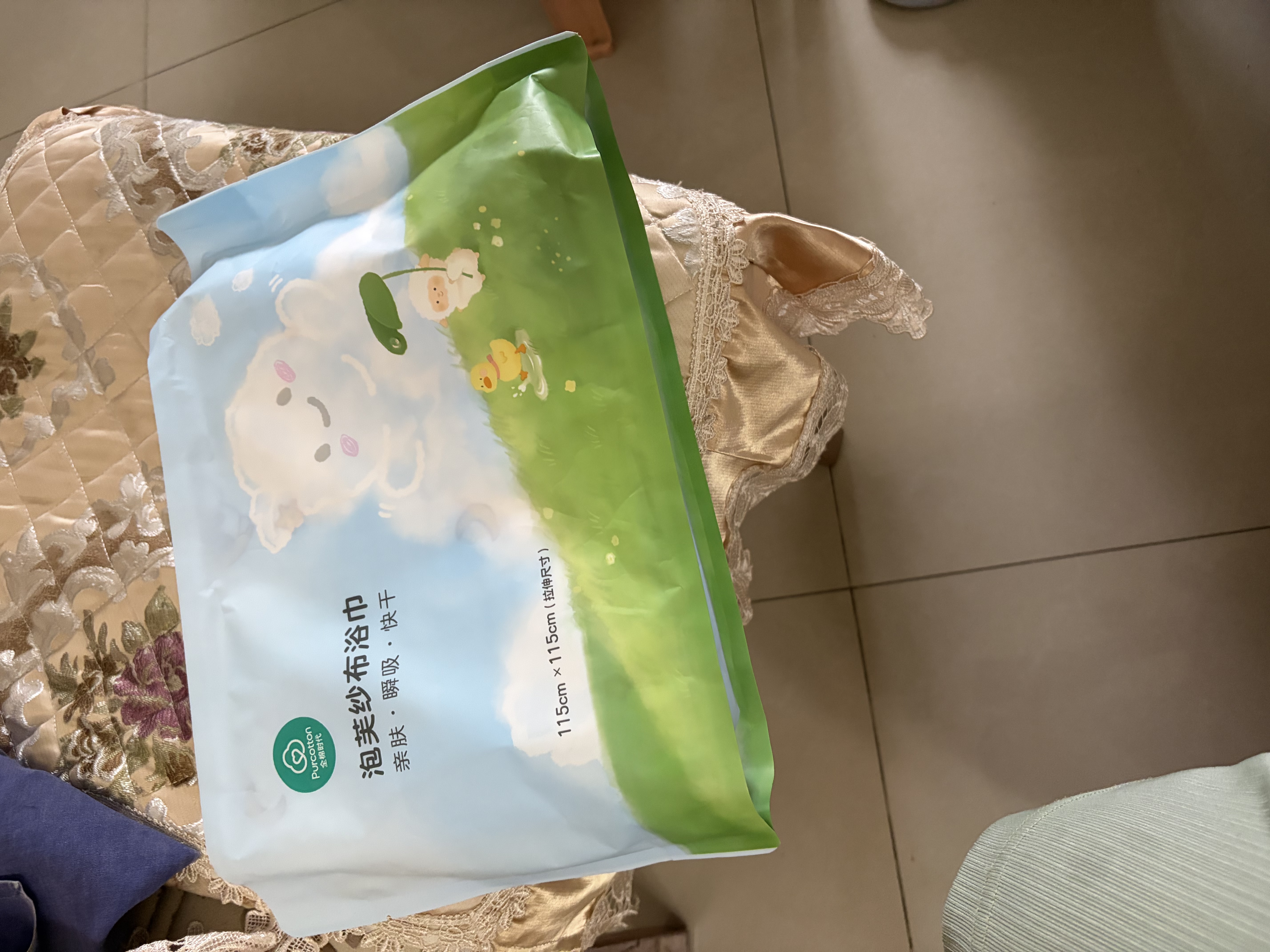 全棉时代儿童浴巾纯棉透气纱布浴巾新生婴儿宝宝洗澡大毛巾 快乐熊猫115cm 实拍图