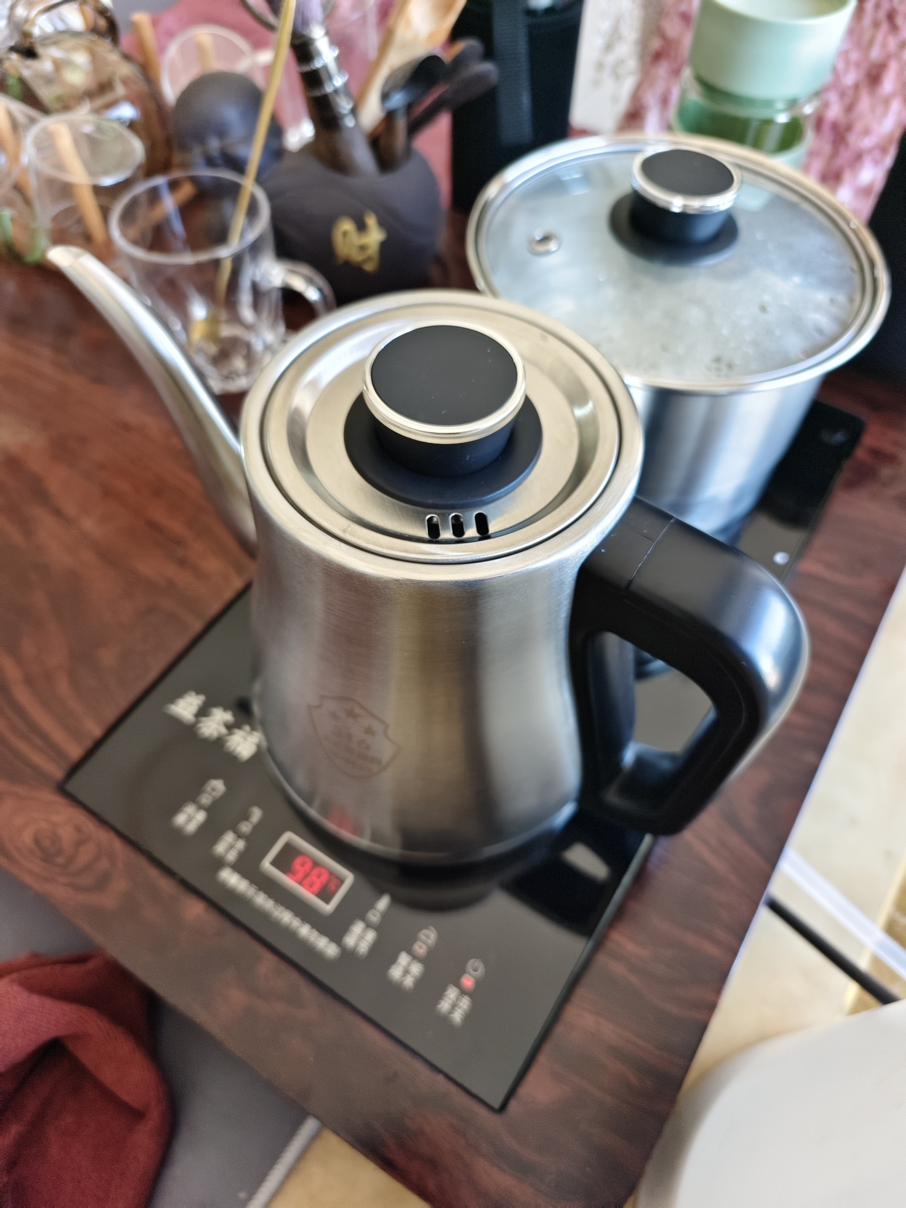 益茶福全自动上水电热水壶底部上水嵌入式茶台功夫茶烧水壶饮水烧水一体机抽水玻璃煮茶壶保温泡茶壶 1L 食品级316精钢套装 实拍图