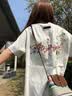 安初夏2025新款夏季花卉刺绣短袖t恤男装宽松半袖情侣装潮牌重磅上衣服 白灰色【前后刺绣纯棉】 M 建议100-115斤 实拍图