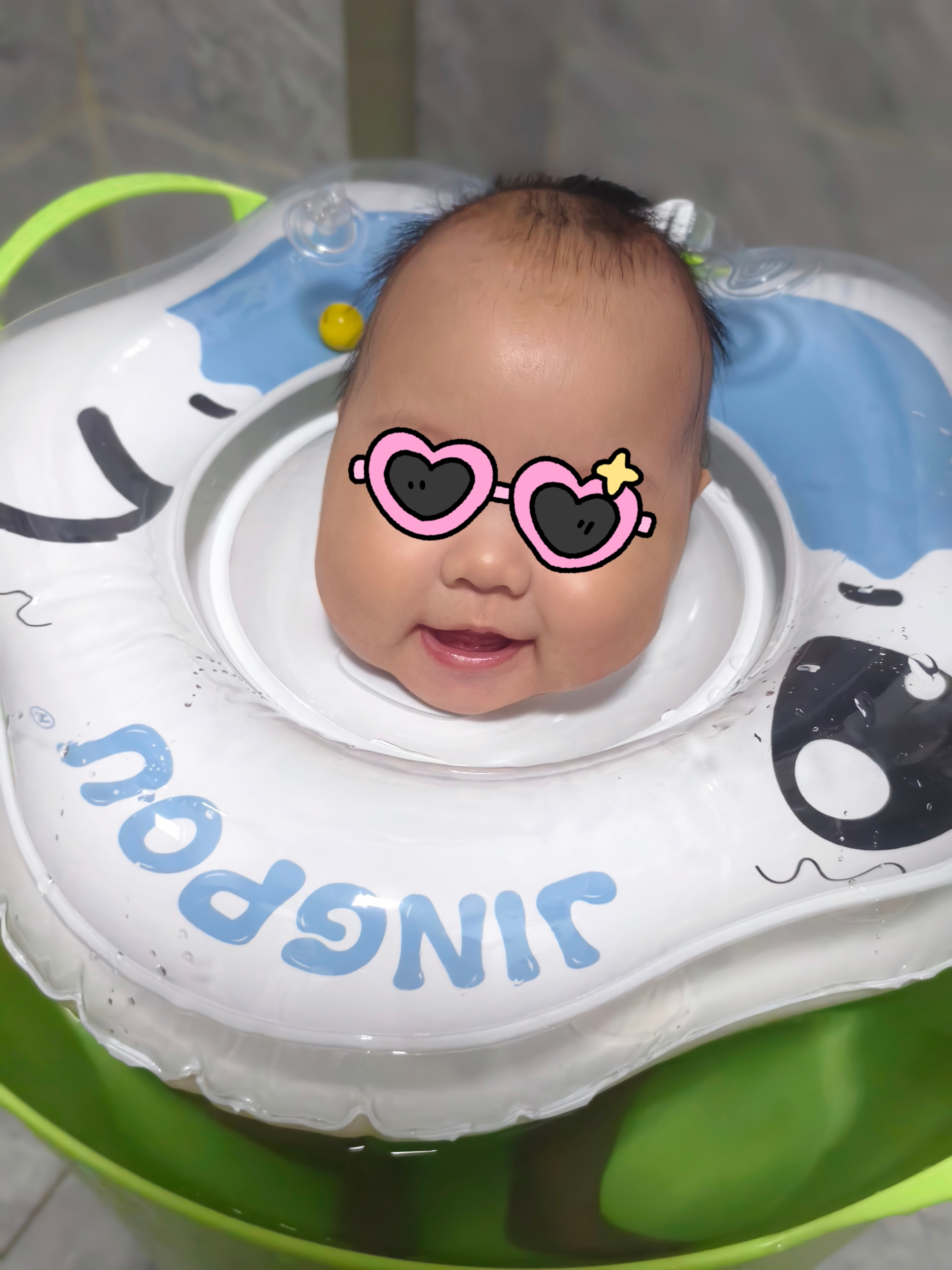 鲸保婴儿游泳圈0-12个月脖圈 新生儿游泳圈宝宝洗澡颈圈K5012蓝色大码 实拍图