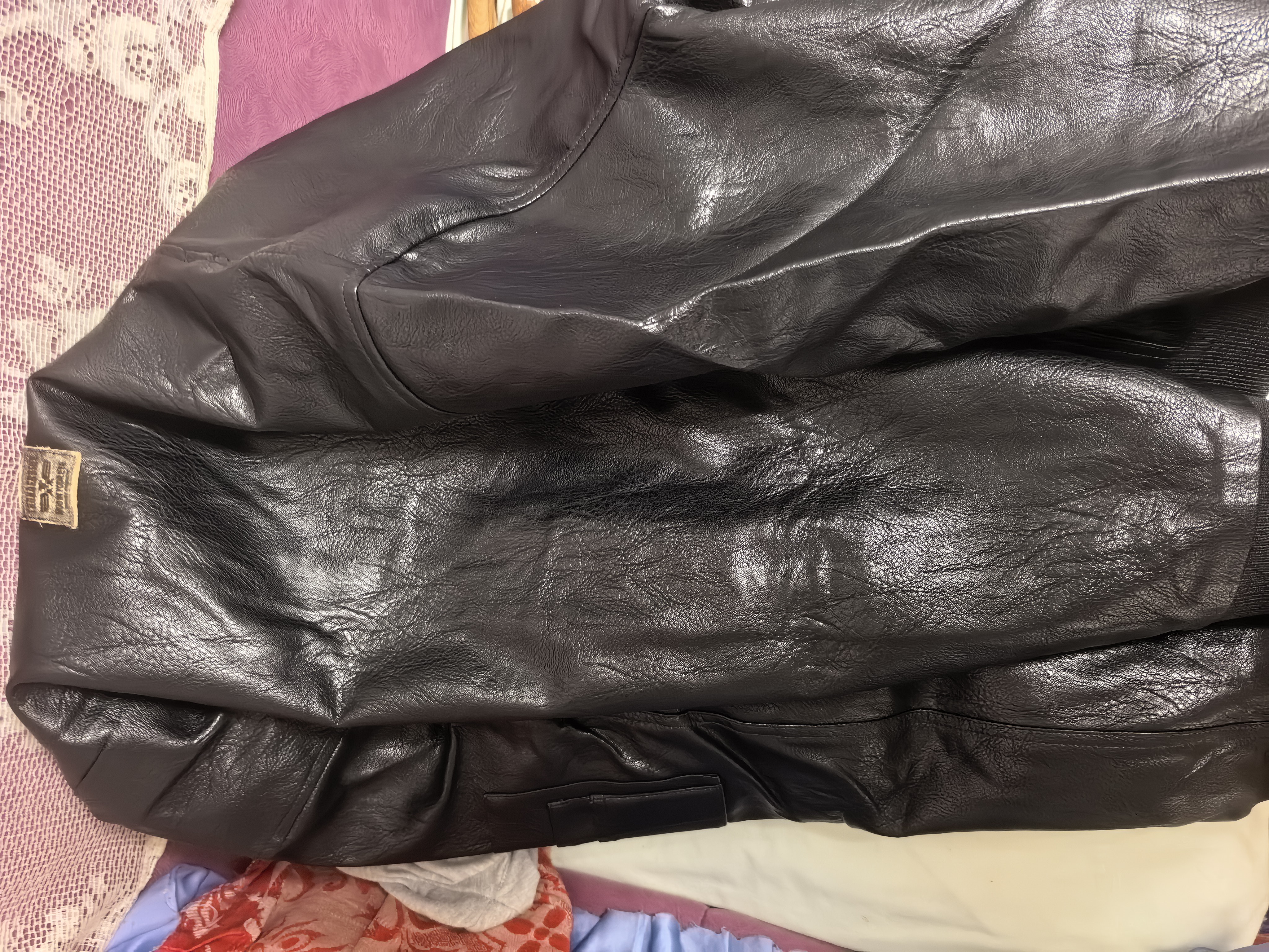 马登工装美式复古黑色MA1飞行员皮衣夹克男痞帅短款荔枝纹男士外套 静谧黑 【机车夹克/男士皮夹克/阿美咔叽硬汉上衣】 XL 实拍图