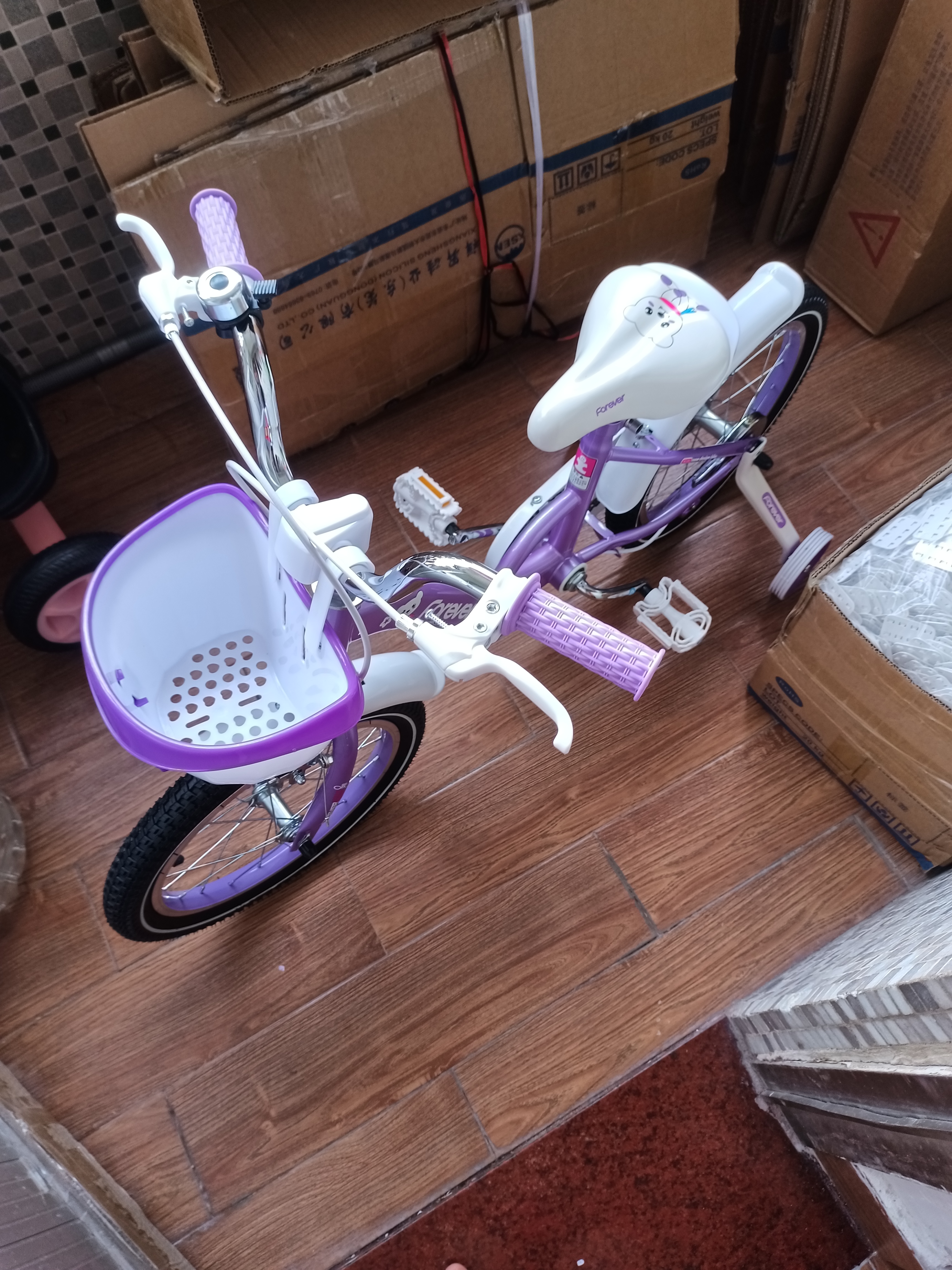永久（FOREVER）儿童自行车4-8岁男女款宝宝童车小孩脚踏车可拆辅助轮16寸紫色 实拍图