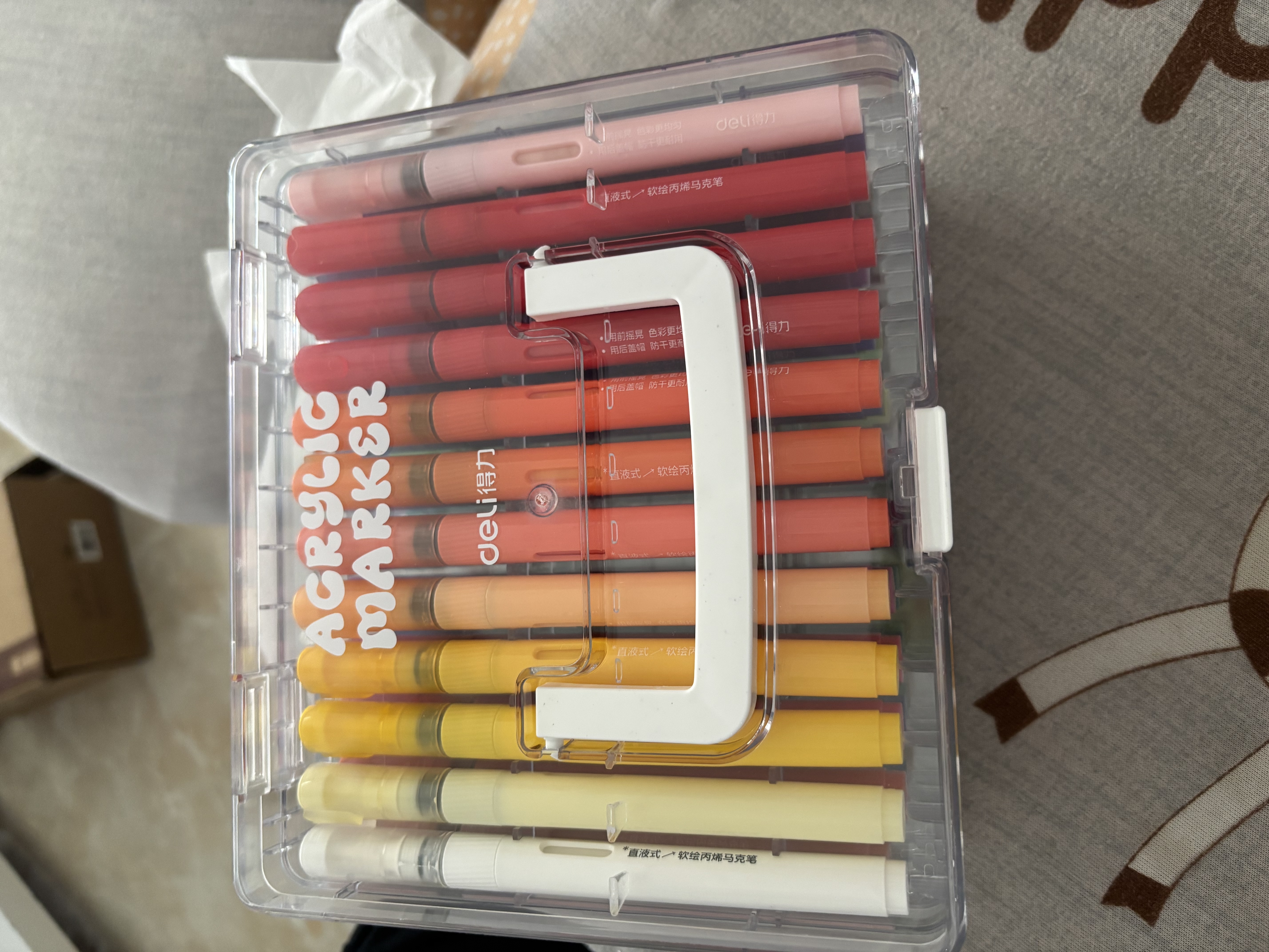 得力（deli）60色直液式丙烯马克笔软头可水洗高覆盖不透色学生荧光水彩笔层叠盒礼物手抄报涂鸦HM335/HM395 实拍图