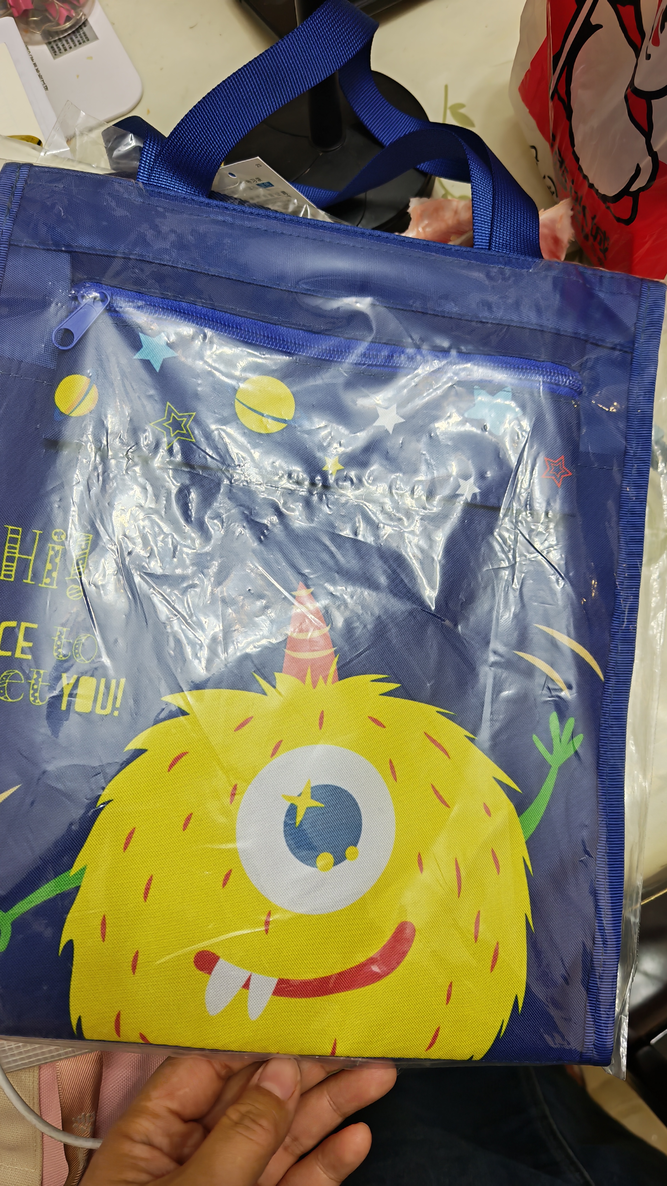 得力（deli）学生补习袋 可爱小饿魔多功能手提购物袋拎书带 儿童课外美术袋补课书包 蓝色开学文具礼物 实拍图