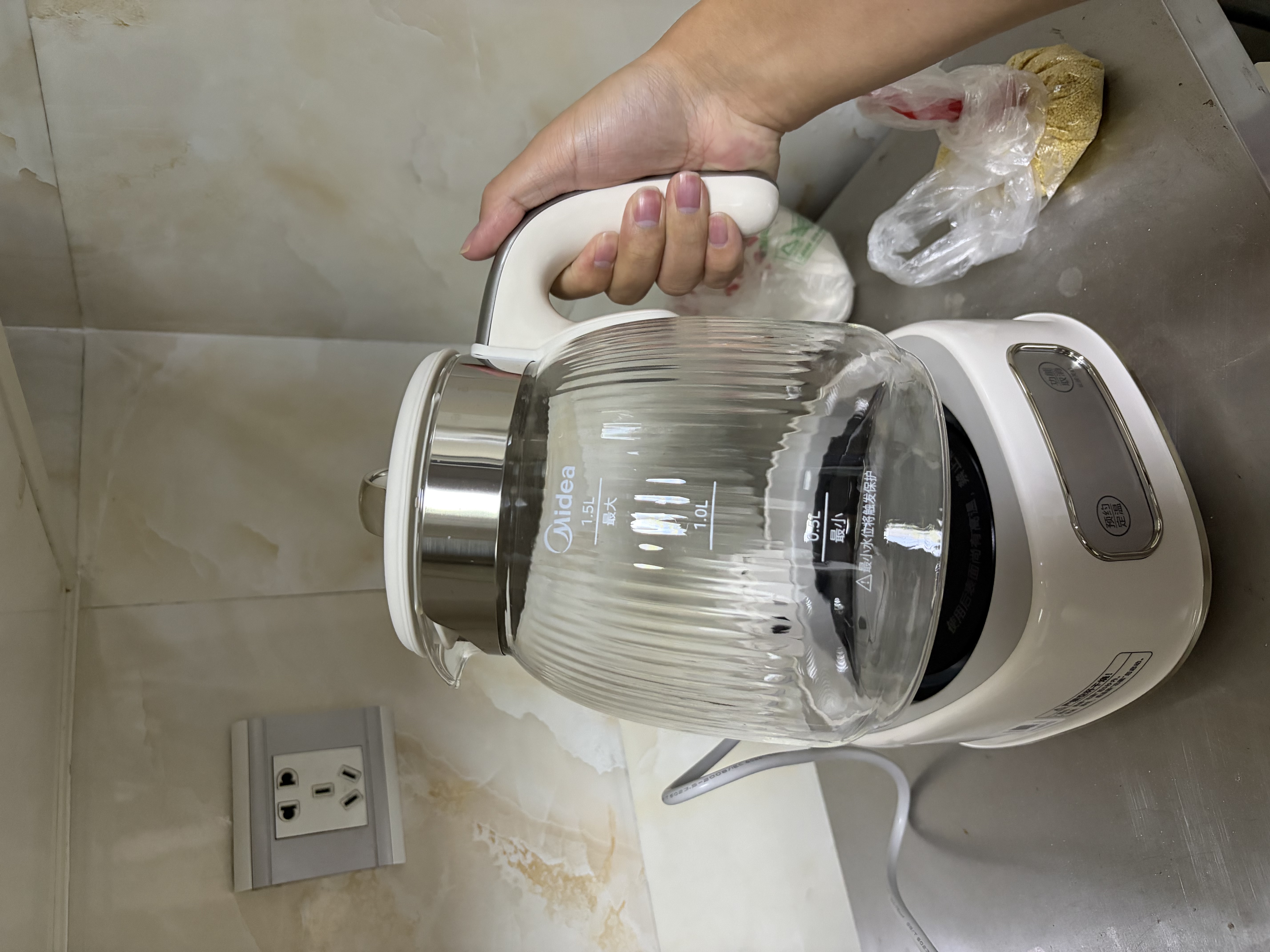 美的（Midea）养生壶全玻璃0胶水全自动煮茶壶母婴智能泡奶机烧水壶恒温电热水壶辅食机花茶壶 MK-YS15B105 1.5L 实拍图