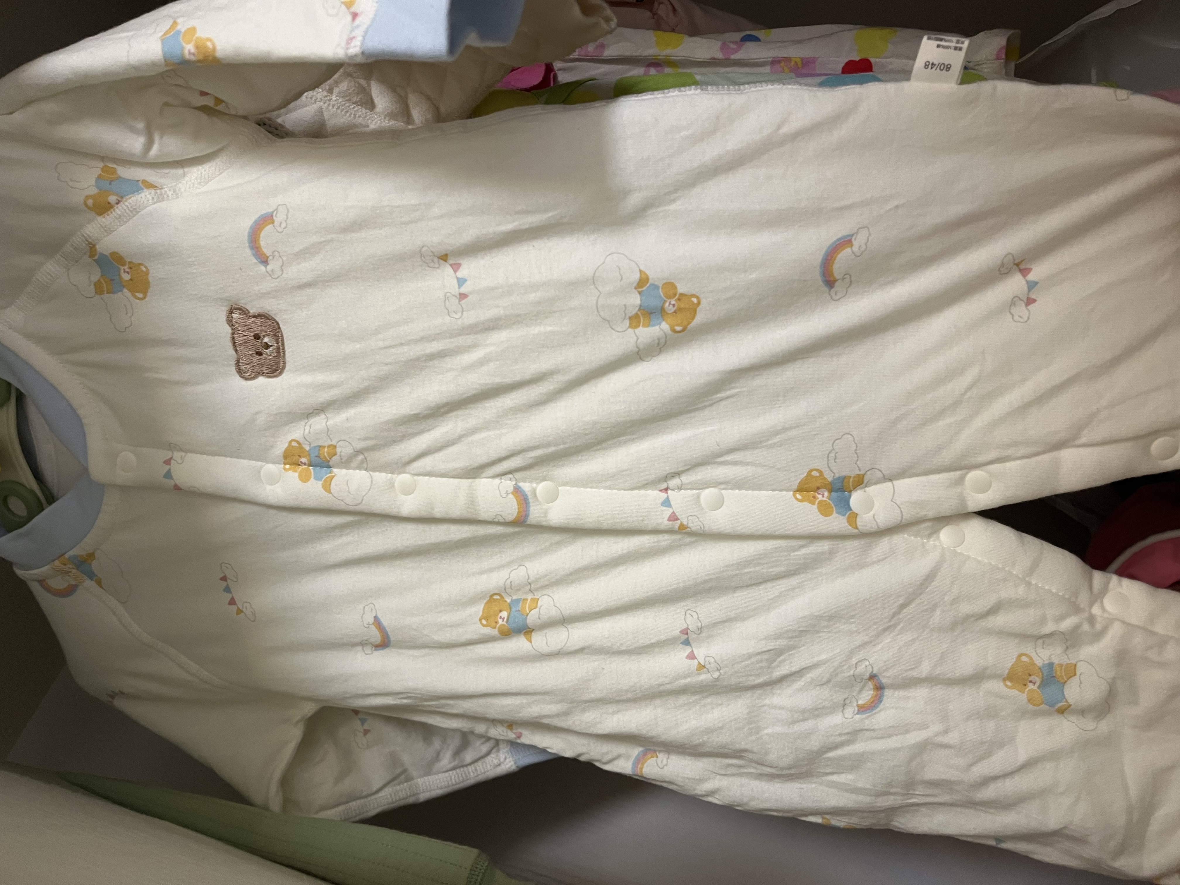 婧麒（JOYNCLEON）秋冬婴儿连体衣新生男女宝宝夹棉衣服无骨哈衣爬服小月龄睡衣 云朵小熊【40g棉连体衣】 80cm  【9-18个月建议体重8.5-10kg】 实拍图