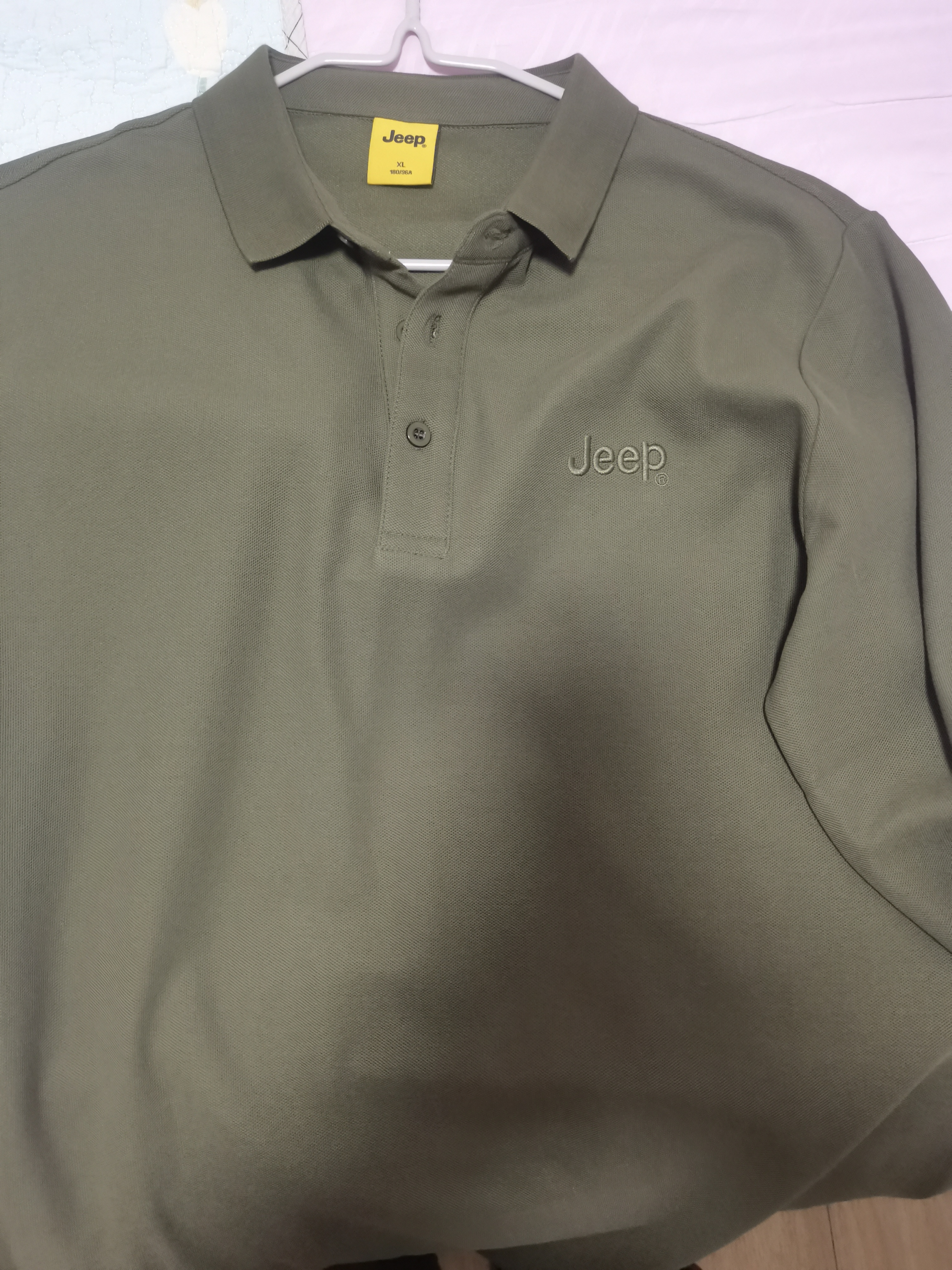 JEEP吉普长袖T恤男士polo打底衫春秋季宽松纯色上衣男装 军绿  2XL 实拍图
