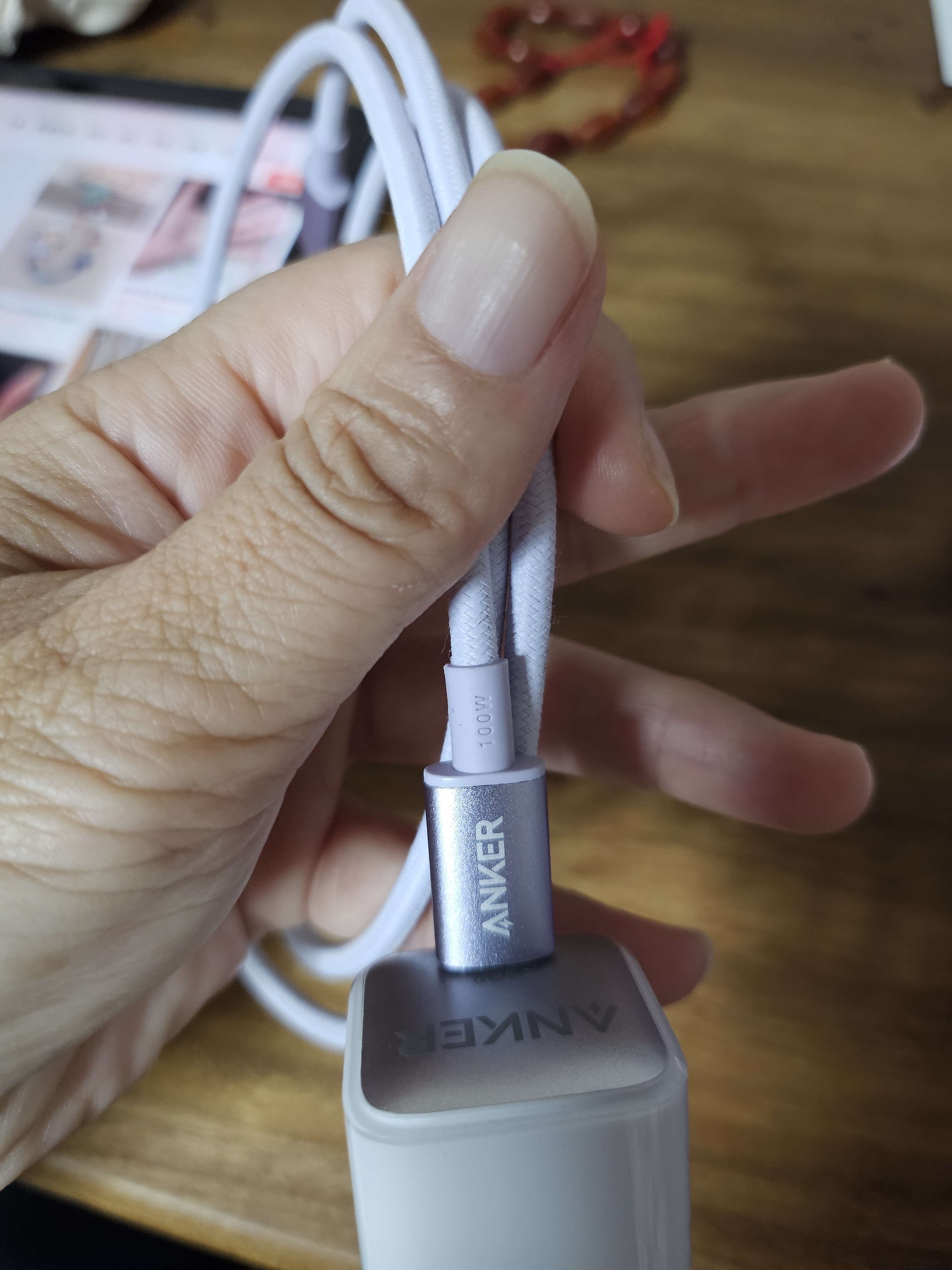ANKER安克100W冰点快充线【包邮】双头type-c数据usb线编织充电线适用苹果18/17/iPhoneDuo/耳机电脑 【紫色】100W编织线 1米 实拍图