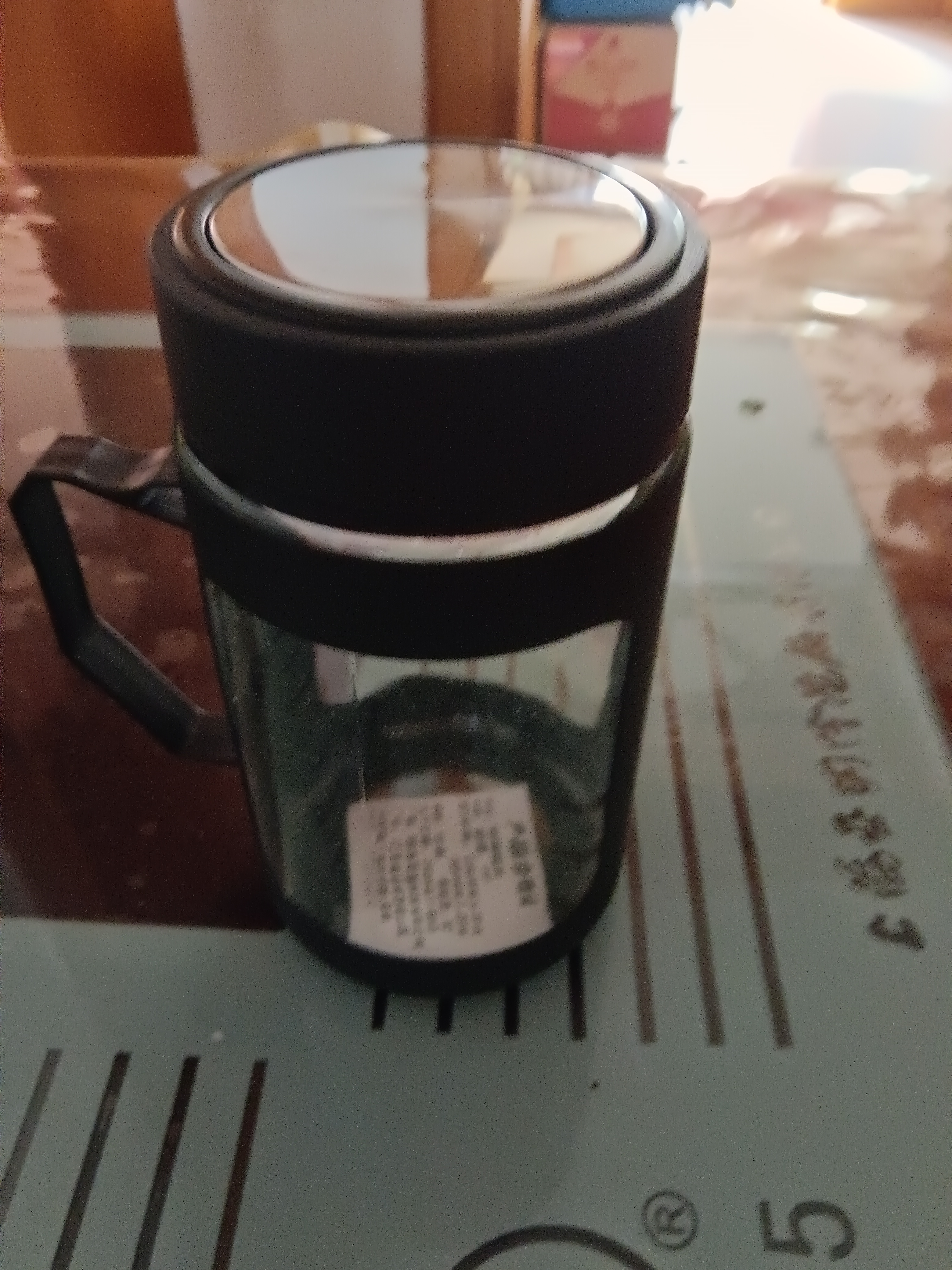 玻璃水杯商务杯大容量男女生带盖泡茶饮水礼品杯家用把手杯 黑色500ml1只 实拍图
